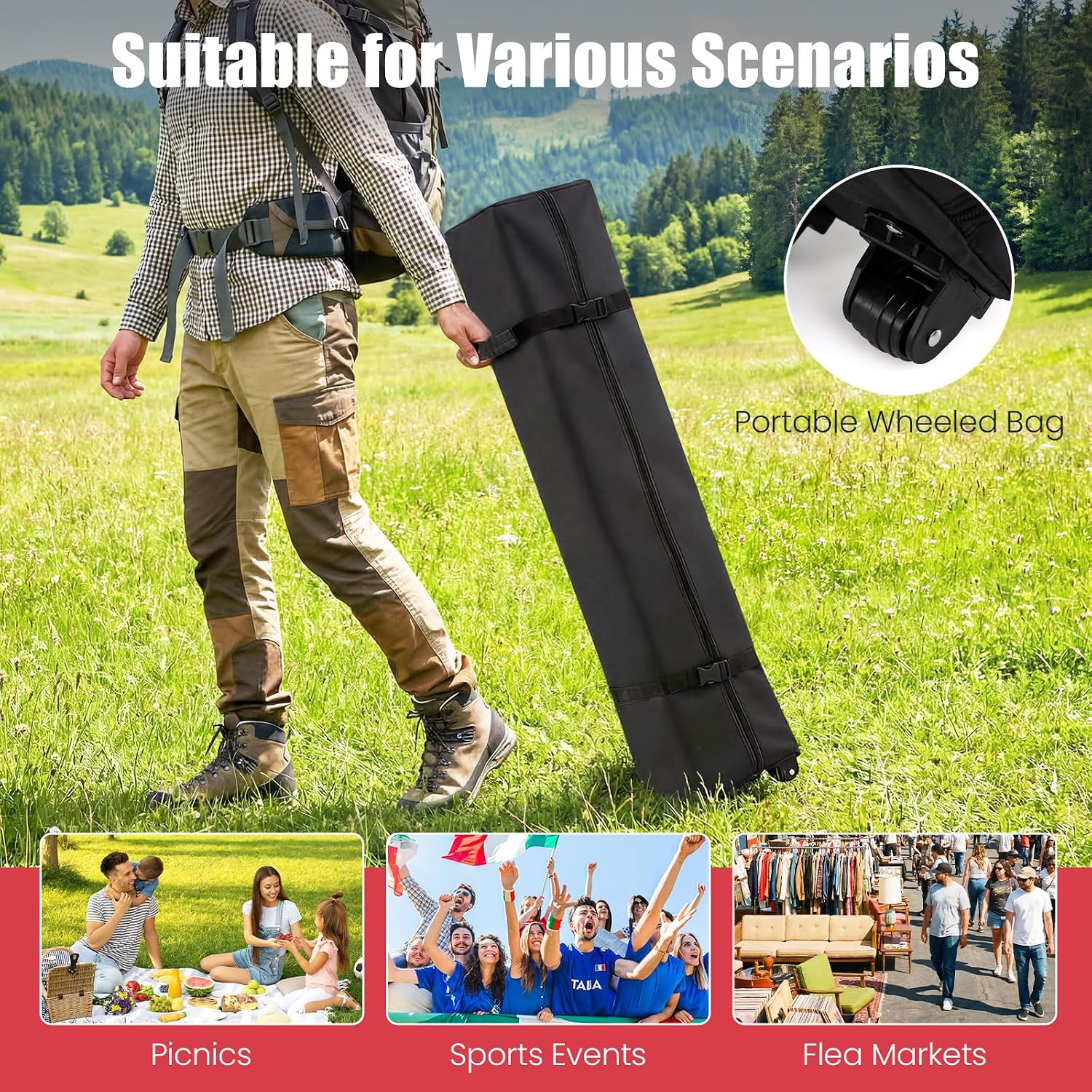 Tangkula 10 x10 Ft Pop Up Canopy with Center Lock, UPF 50+ One-Button Setup Outdoor Canopy Tent with Roller Bag, 4 Sand Bags, Heavy-Duty Steel Frame