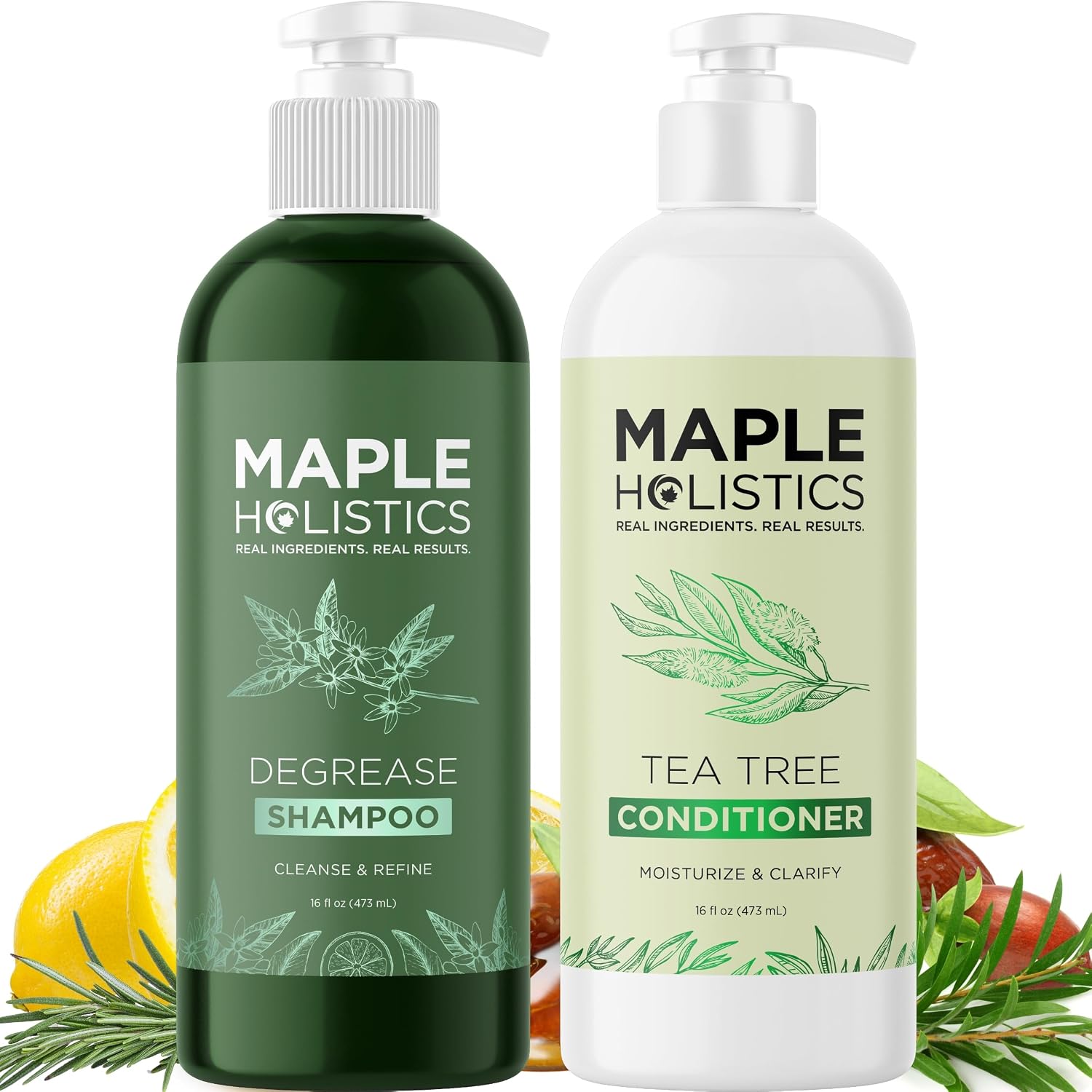 Sulfate Free Shampoo and Conditioner Set - Tea Tree Sage and Rosemary Shampoo and Conditioner for Dry Flaky Scalp Care - Deep Cleansing Color Safe Shampoo and Conditioner for Damaged Dry Hair Care