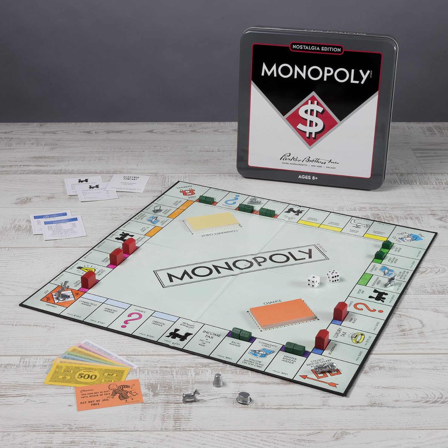 Monopoly Nostalgia Edition Board Game in Collectible Tin by WS Game Company - Vintage Style Property Trading Board Games for Ages 8+