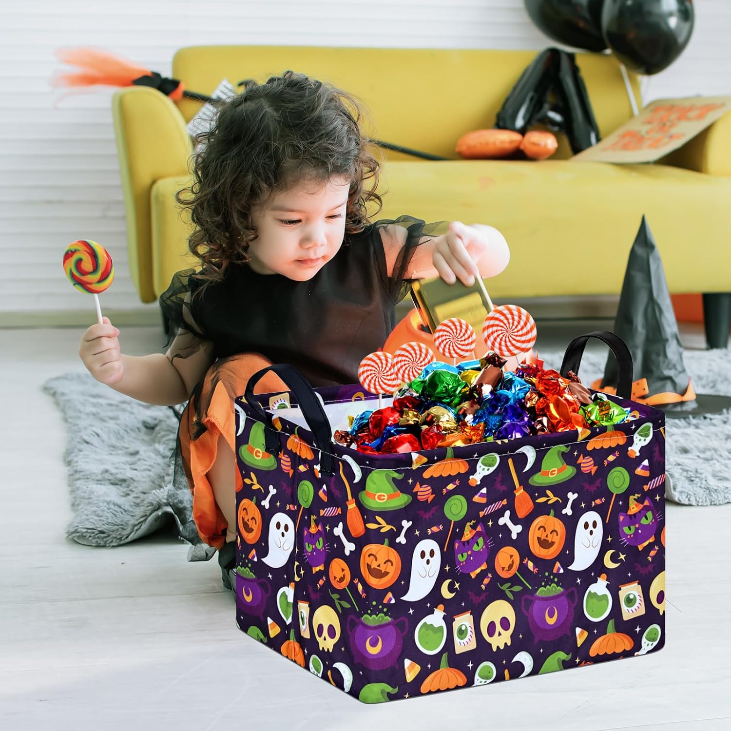 Kid Storage Basket Gift Shelf Basket Toy Storage Bin, Nursery Basket Organizer Box for Children Room Deco With Handles (Grey deer)