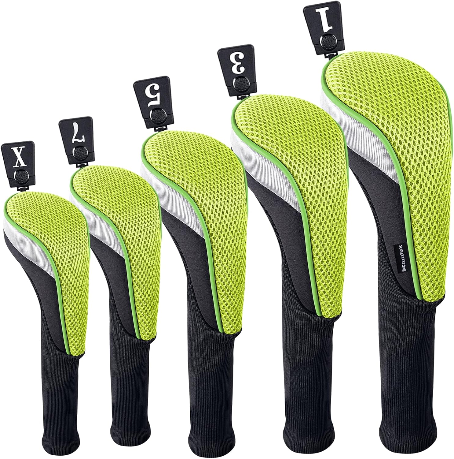 Andux 5pcs/Set Mesh Golf Wood Club Head Covers Long Neck