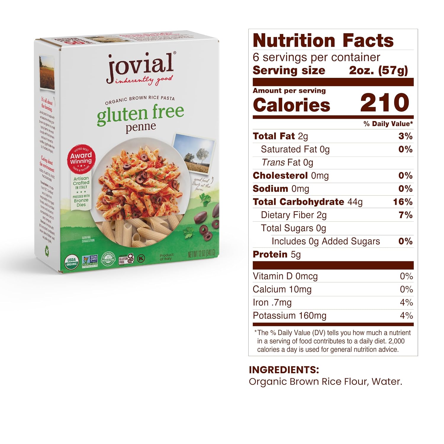Jovial Brown Rice Farfalle, Penne, & Elbows Pasta - Whole Grain Organic Pasta, Gluten Free, Dairy Free, Made in Italy - 12 Oz, 3 Pack Variety