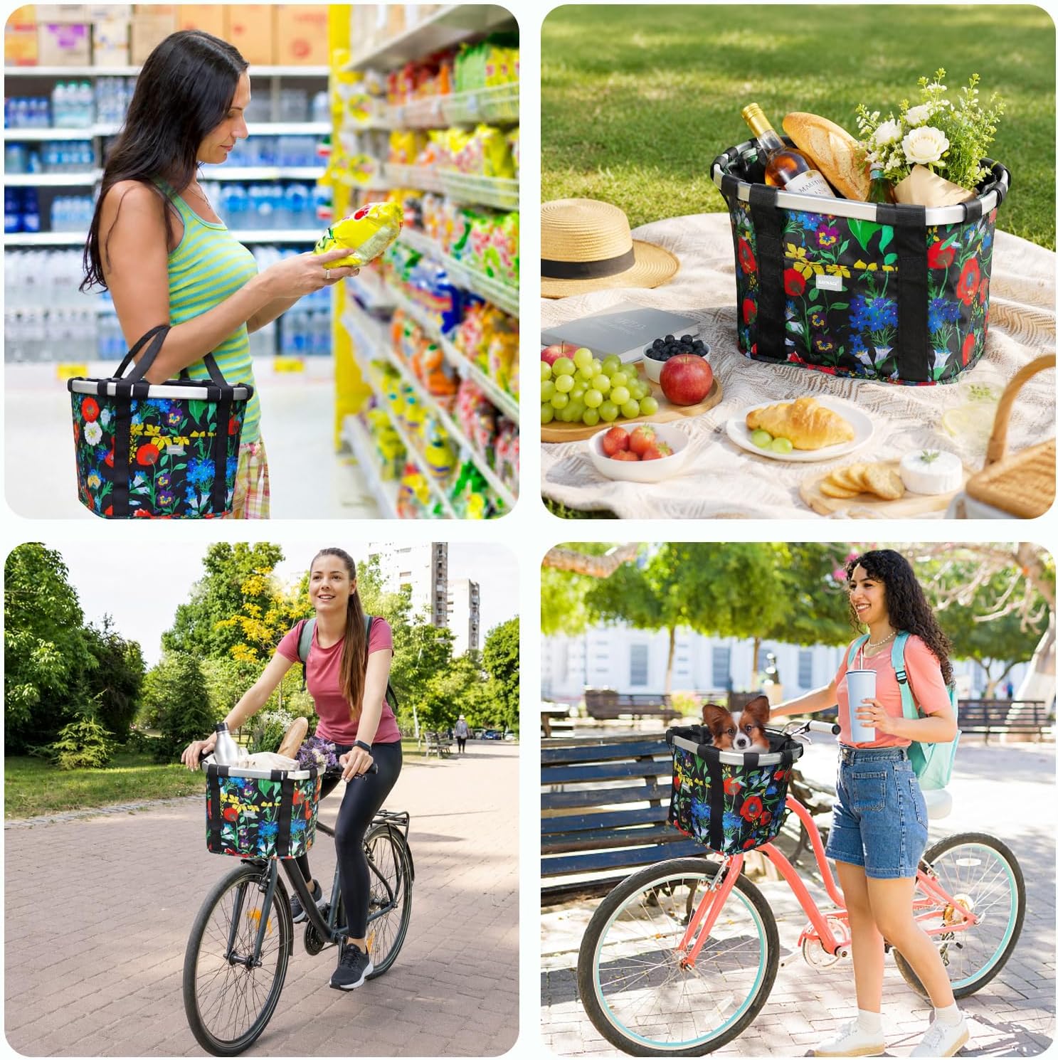 RAYMACE Bicycle Basket Dog Bike Handlebar Basket Front,Folding Detachable Quick Release Easy Install,Cycling Picnic Bag