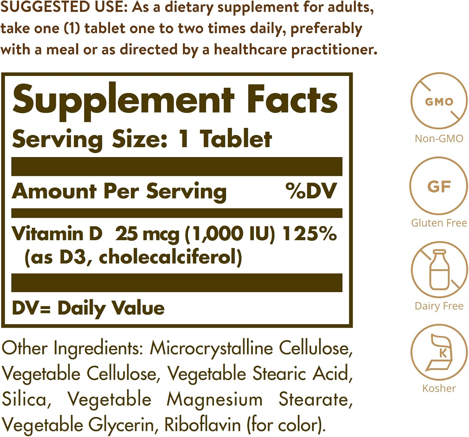 Solgar Vitamin D3 (Cholecalciferol) 25 MCG (1000 IU), 180 Servings | Helps Maintain Healthy Bones & Teeth - Immune System Support - Non-GMO, Gluten Free, Dairy Free, Kosher