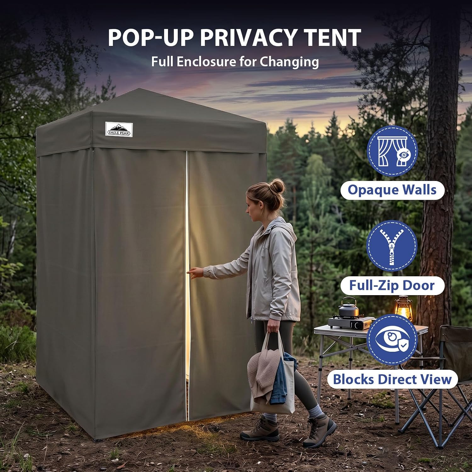 EAGLE PEAK 4x4 Pop Up Changing Tent, Outdoor Changing Room, Gray/White