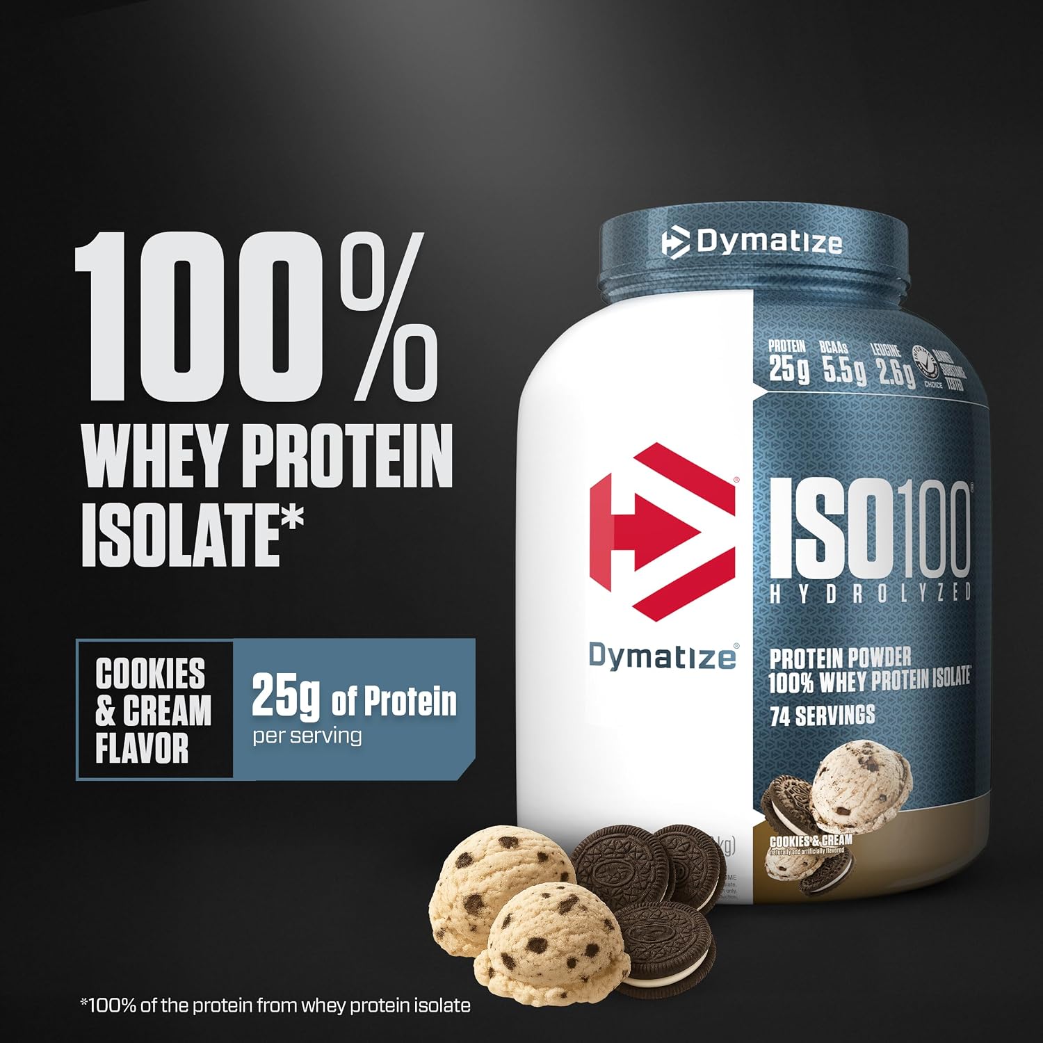 Dymatize ISO100 Protein Powder, 100% Whey Isolate, Gourmet Chocolate | 25g Protein, Hydrolyzed, Fast-Absorbing, Supports Muscle Health, 5.5g BCAAs, Gluten-Free, 76 Servings, 5 lb