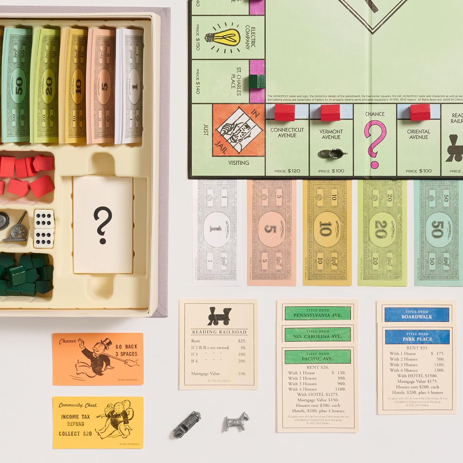 WS Game Company Monopoly Vintage Bookshelf Edition Board Game Premium Fabric-Wrapped Book Storage Box with Retro Graphics, Wooden Houses