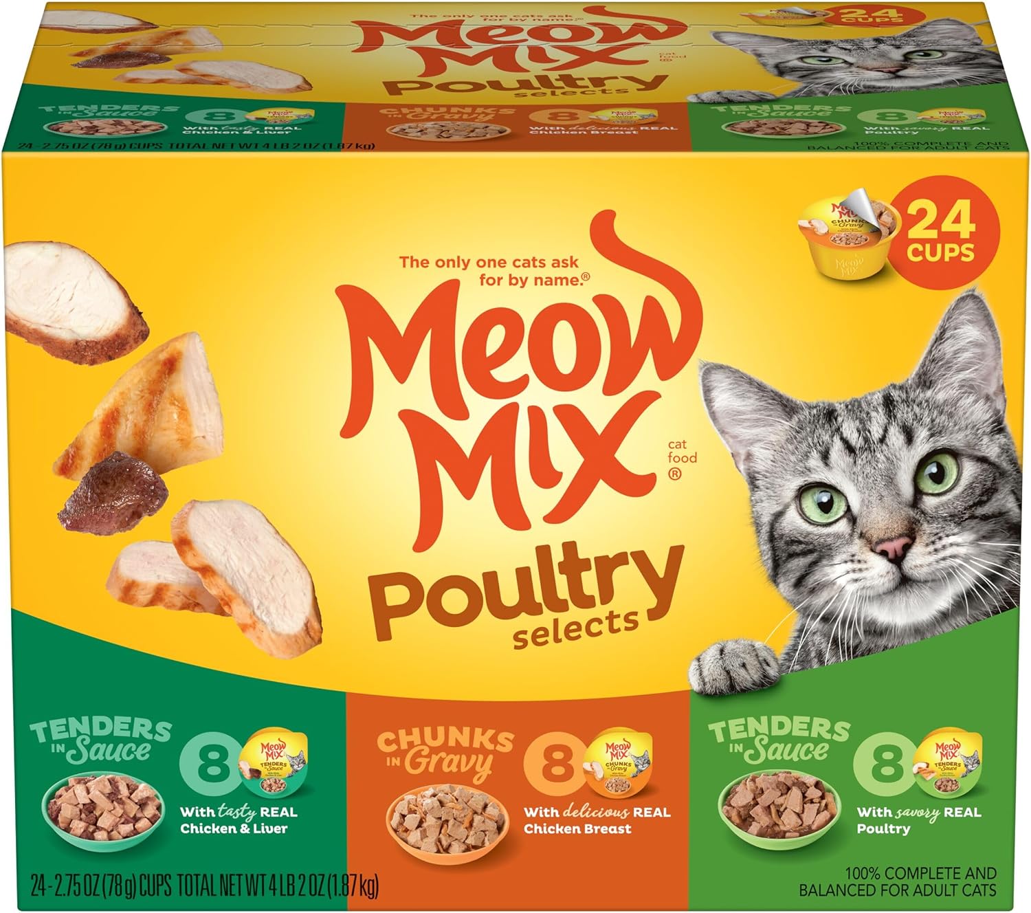 Meow Mix Tenders in Sauce, Wet Cat Food with Tuna & Whole Shrimp, 12 Cups