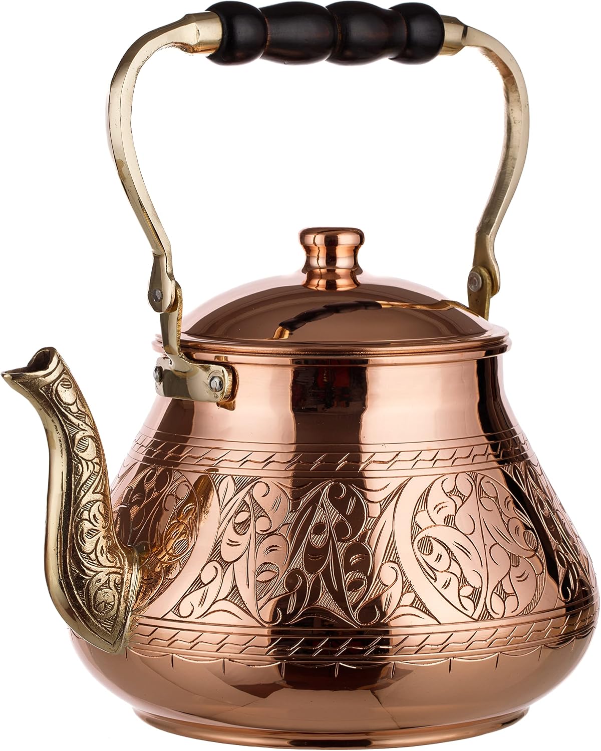DEMMEX Large Copper Teapot, 1mm Thick, Engraved, Handcrafted in Turkey, 3.1 Quarts (2.9L)