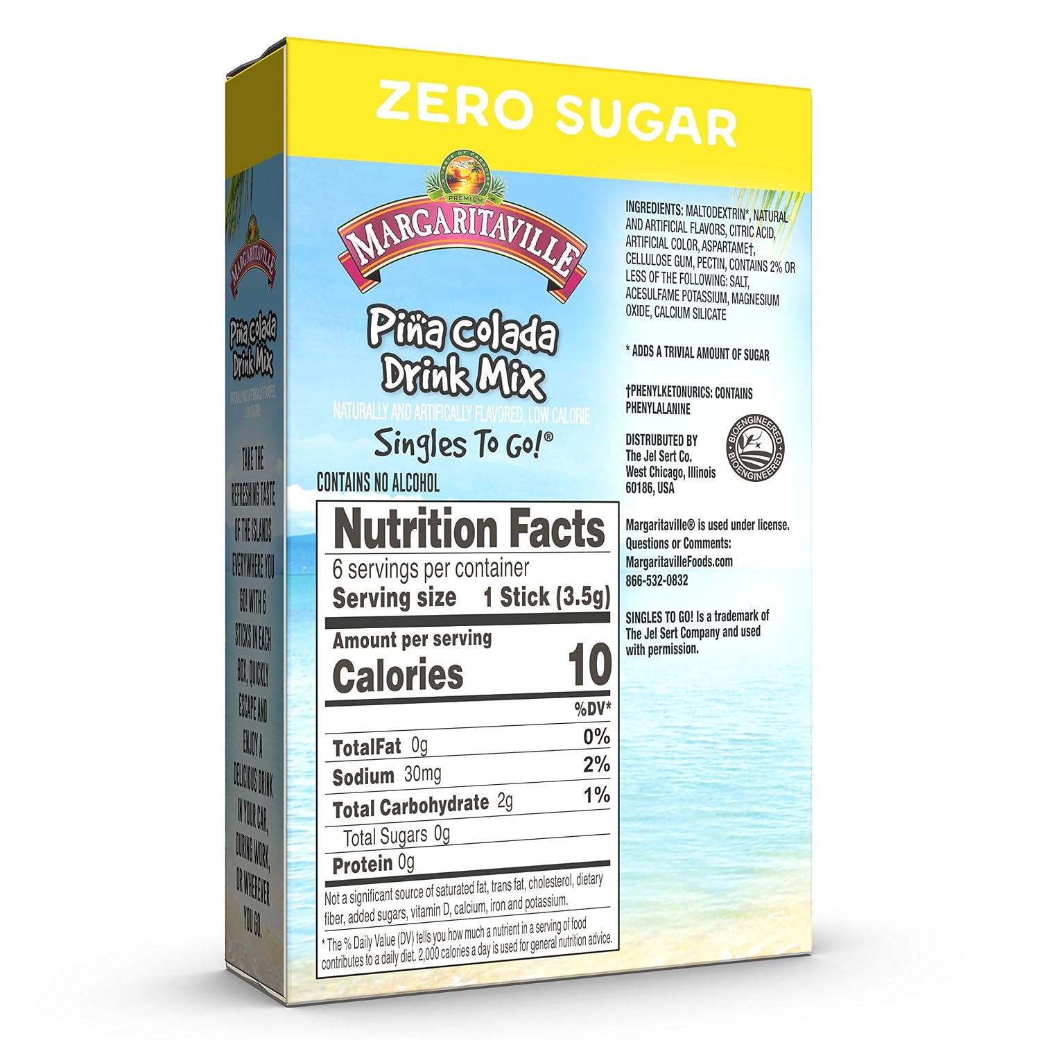 Margaritaville singles to go water drink mix - pina colada flavored, non-alcoholic powder sticks (6 boxes with 6 packets each - 36 total servings), 0.70 ounce (pack of 6)