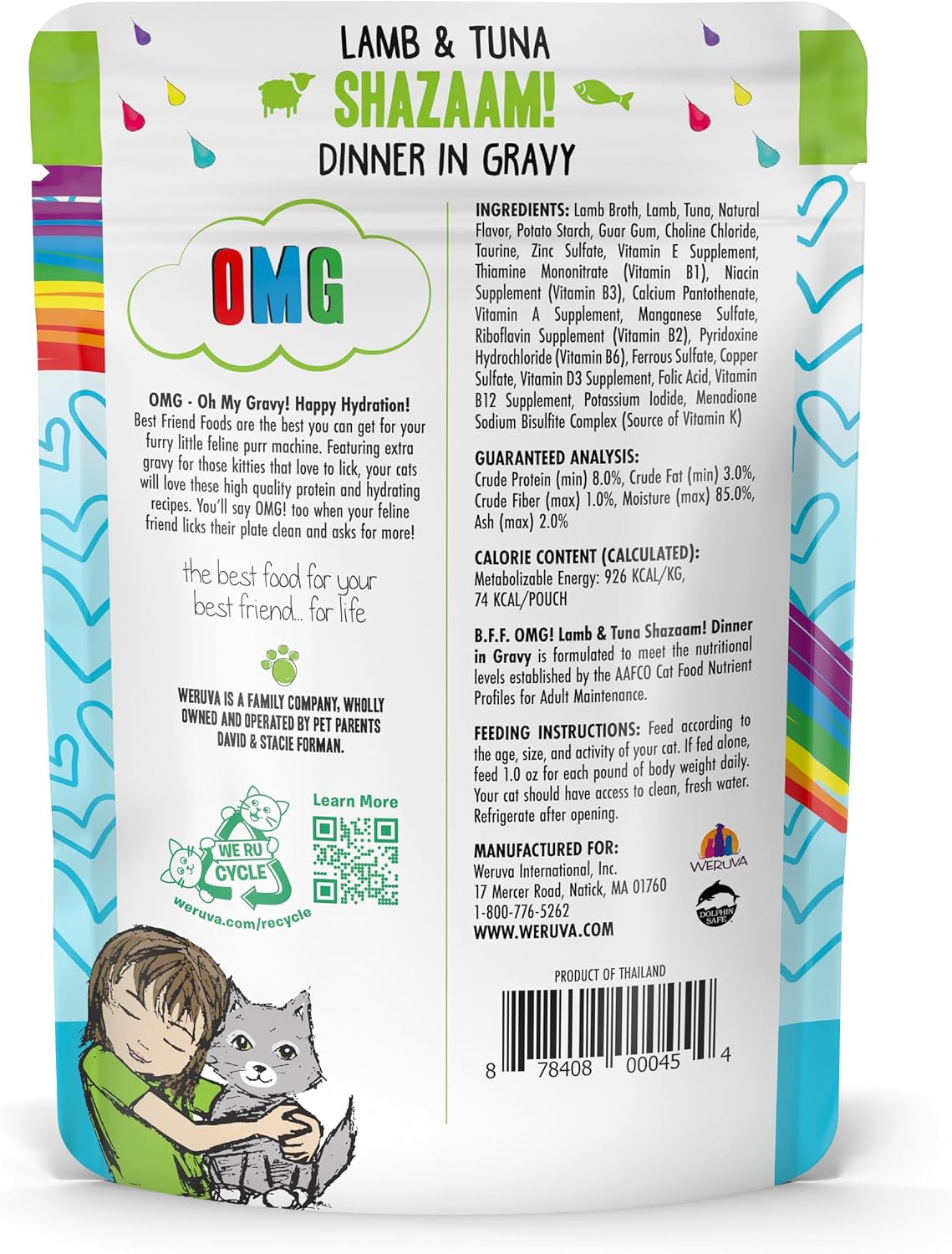 Weruva B.F.F. OMG - Best Feline Friend Oh My Gravy!, Tuna & Salmon Sweet Cheeks with Tuna & Salmon in Gravy Cat Food, 3oz Pouch (Pack of 12)