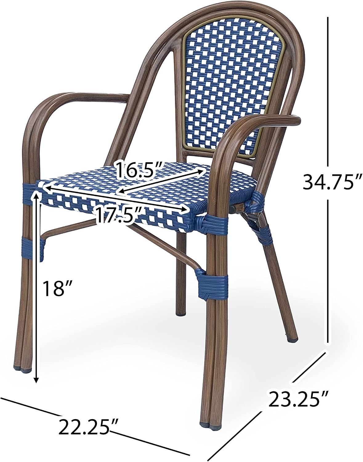 Christopher Knight Home Anastasia Outdoor French Bistro Chair (Set of 2), Black + White + Bamboo Print Finish