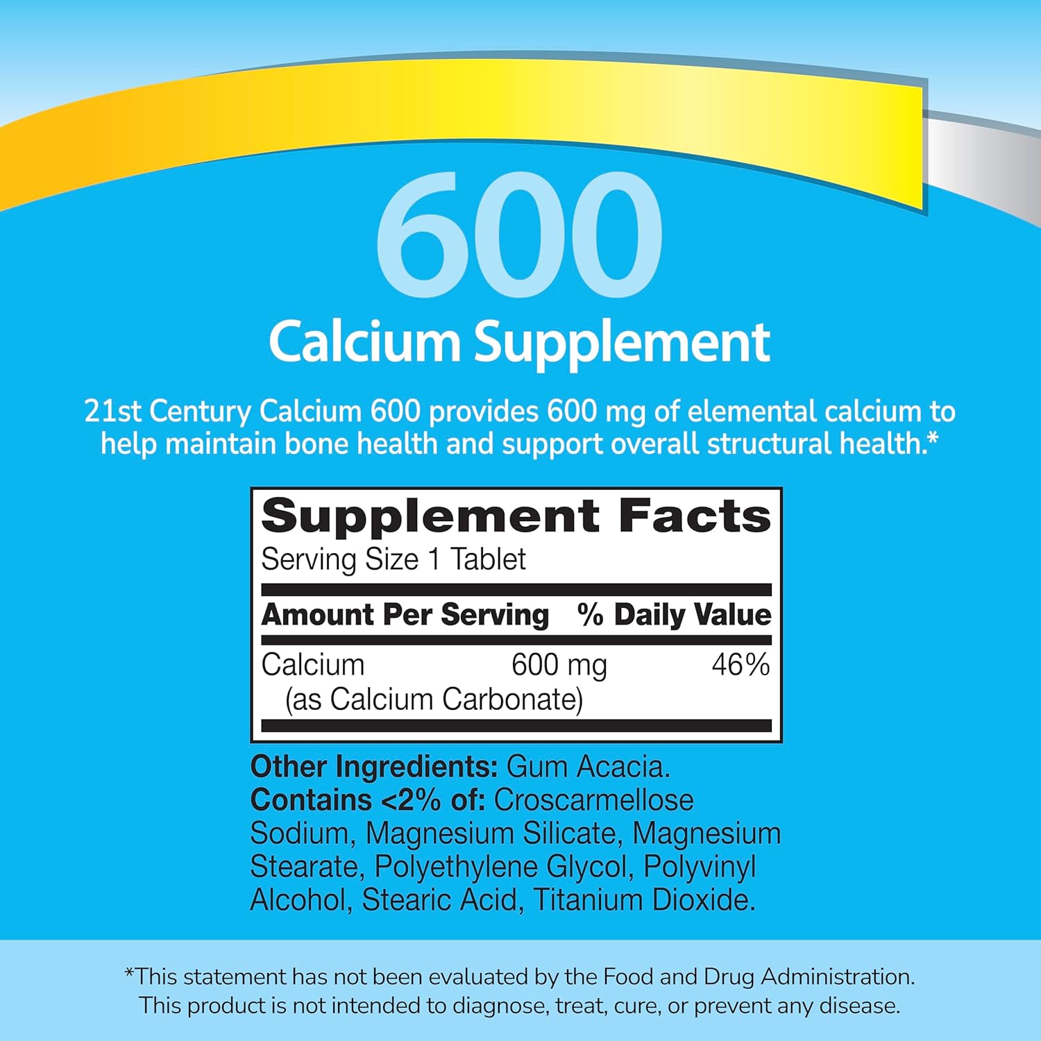 21st Century Calcium 600mg Tablets, Bone Strength Support, 75 Count | Calcium Carbonate 600 mg, Compare VS. Caltrate® 600, Bone Strength & Density Support, Vegan-Friendly, Non-GMO, Gluten Free