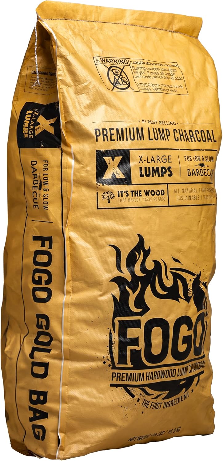 FOGO Super Premium Hardwood Lump Charcoal, Natural, Large Sized Lump Charcoal for Grilling and Smoking, Restaurant Quality, 35 Pound Bag