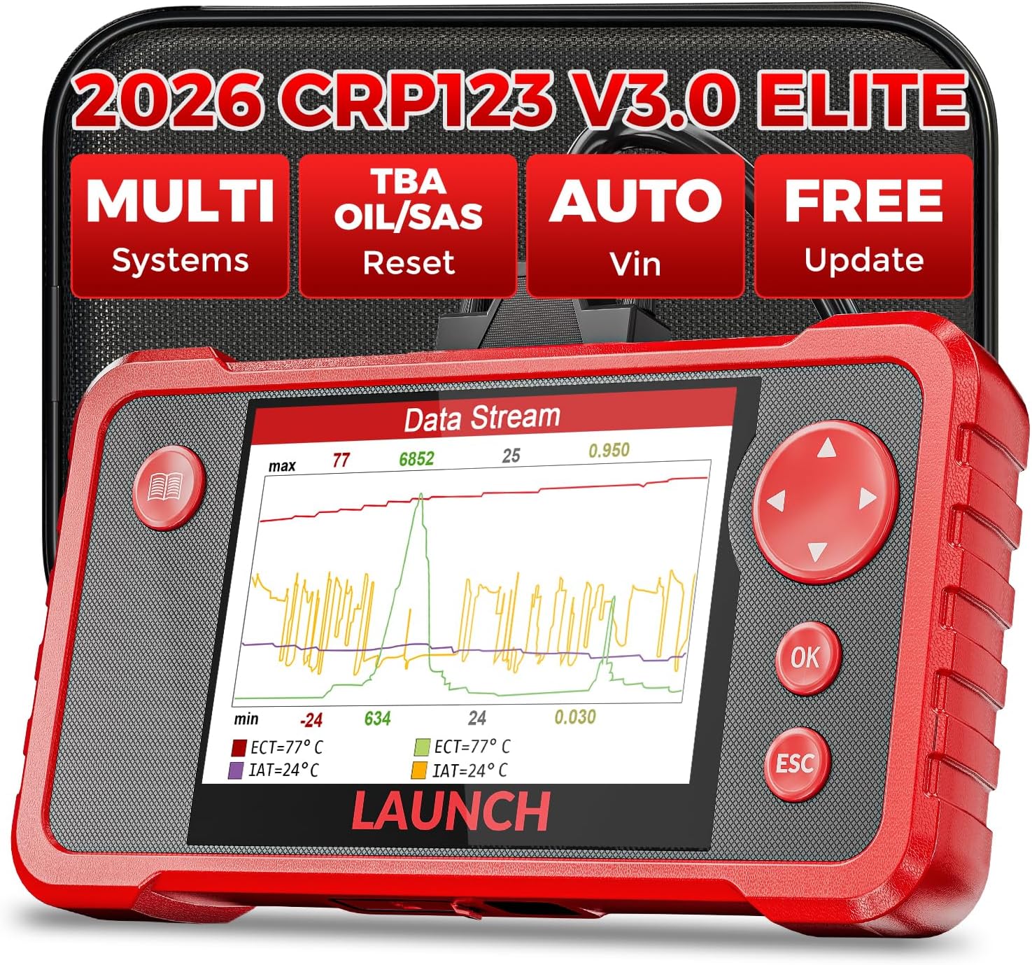 LAUNCH CRP123 V3.0 Elite OBD2 Scanner, Engine ABS SRS Transmission, 3 Resets | Oil Service/Throttle Relearn/SAS Reset