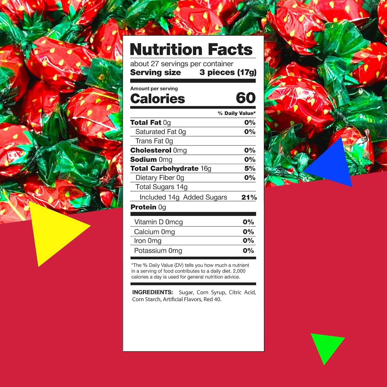 Strawberry Hard Candy Individually Wrapped, Old Fashioned Candy, 1 Lb Bag