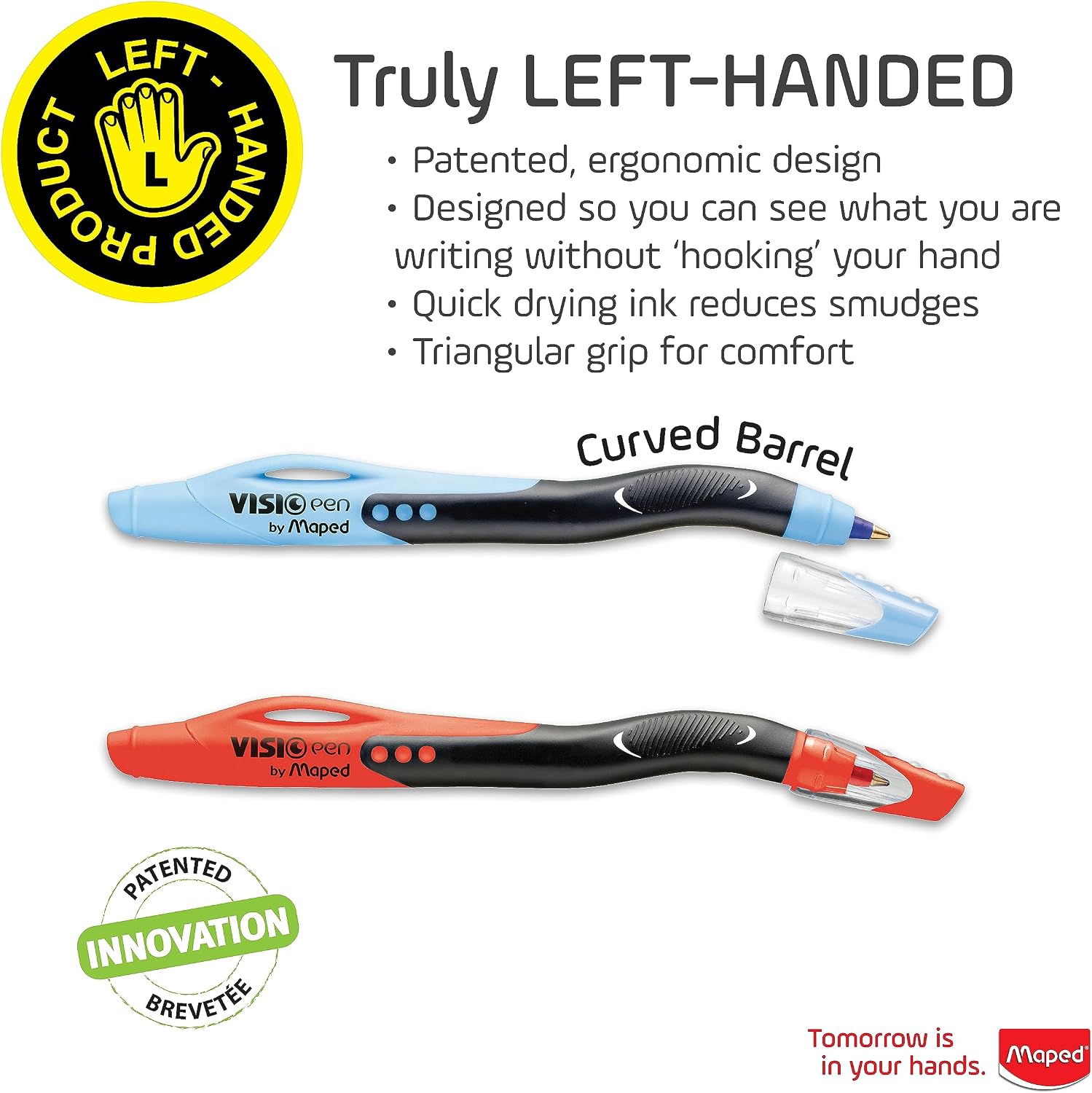 Maped - Visio - Left-handed ballpoint pens - Black ink - 2 count | Smudge-Resistant Quick Dry Technology - Ergonomic Comfort Grip - Smooth Consistent Writing - School Office Home Use