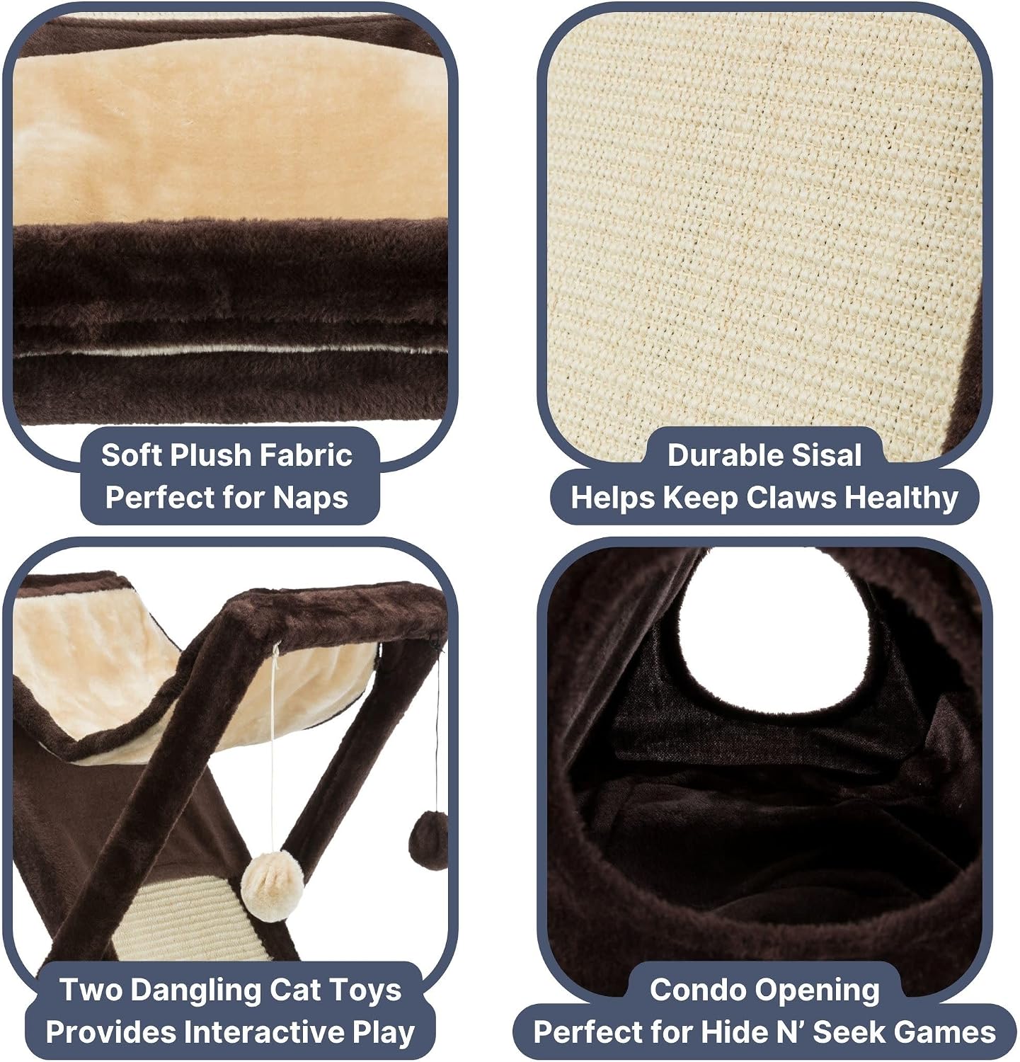TRIXIE Miguel Fold and Store Cat Hammock, Indoor Cat Furniture with Dangling Toys, Scratching Pad, and Cave, Taupe/Light Gray