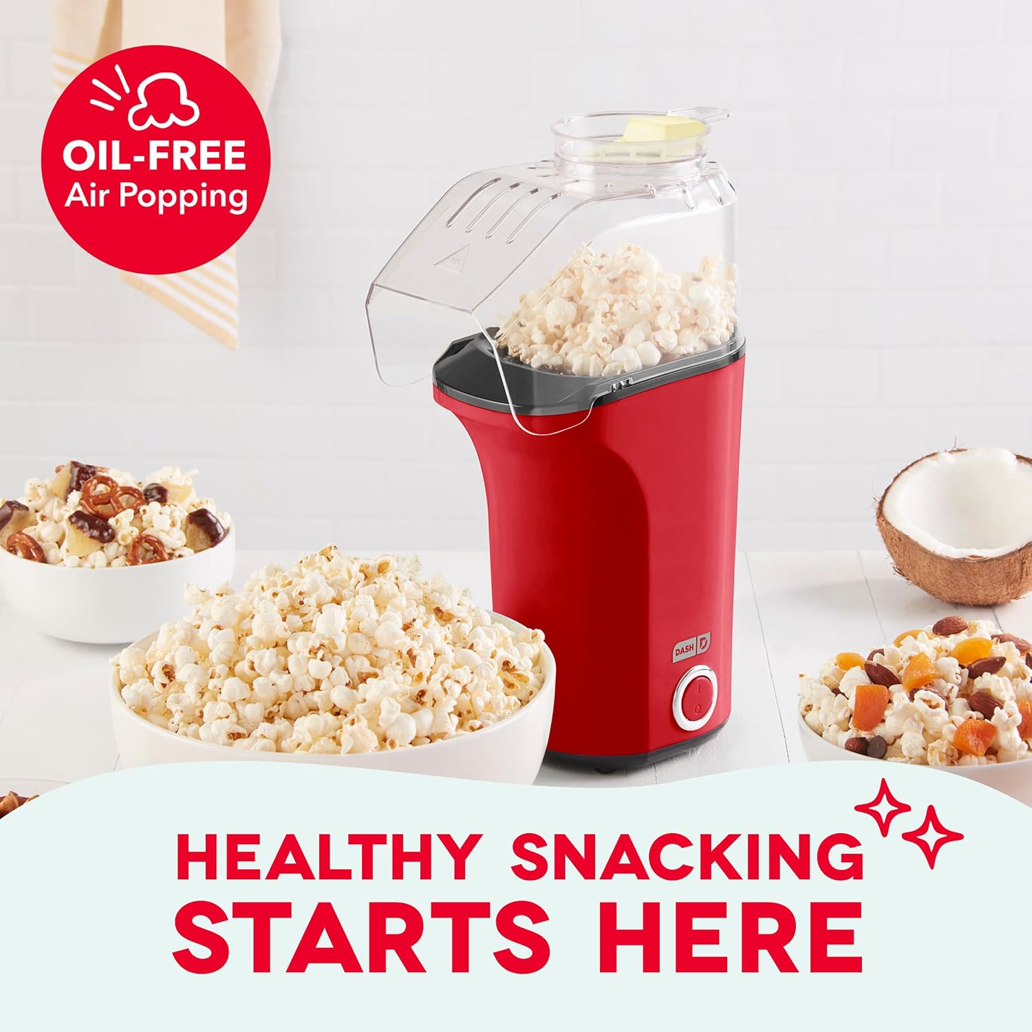 Dash Fresh Pop Popcorn Maker, 16-Cup Hot Air Popper, Aqua | Electric Popcorn Machine, Oil-Free Air Popped Popcorn, Built-In Measuring Cup & Butter Melting Tray, Movie Night Snacks