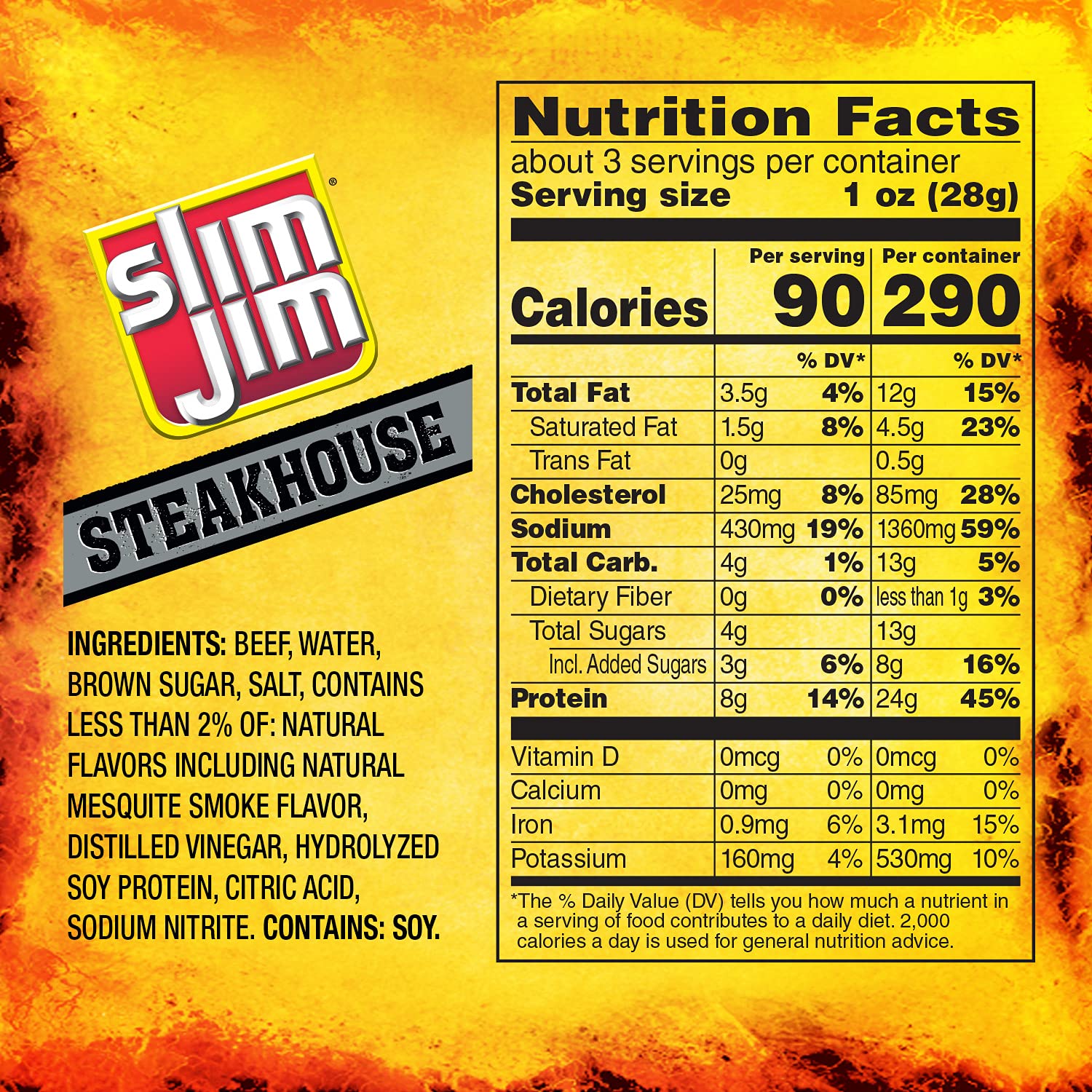 Slim Jim Smoked Steak Strips, Smokin' Mesquite Flavor, 3.15 oz., 1-ct