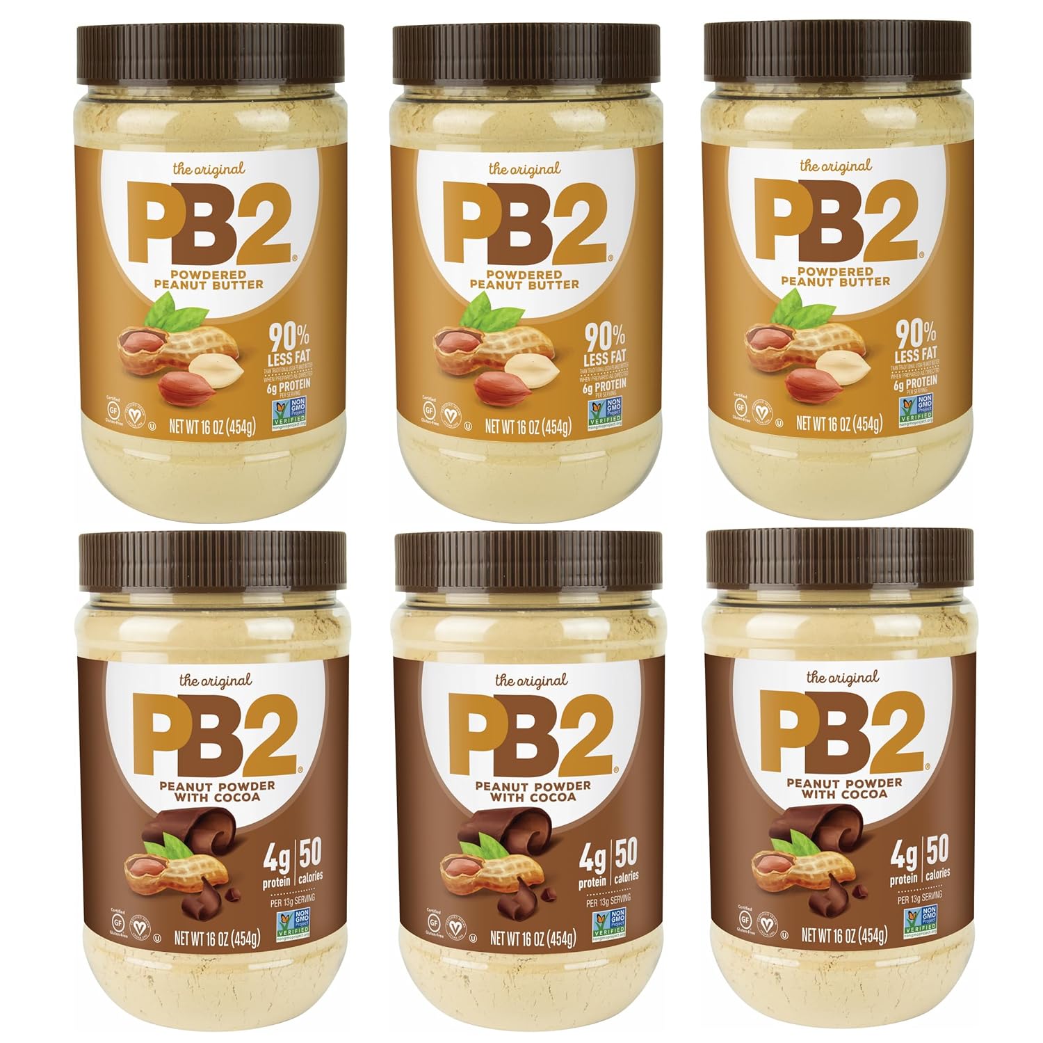 PB2 Powdered Peanut Butter Bundle - Original PB2 and Cocoa PB2 Peanut Butter Powder (Two 16oz Jars)