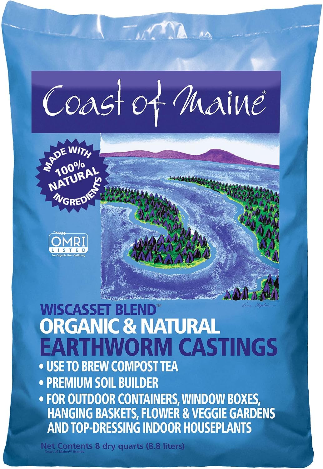 Coast of Maine Wiscasset Blend Earthworm Castings Top Dressing Soil for Containers, Baskets, and Flower and Vegetable Gardens, 8qt