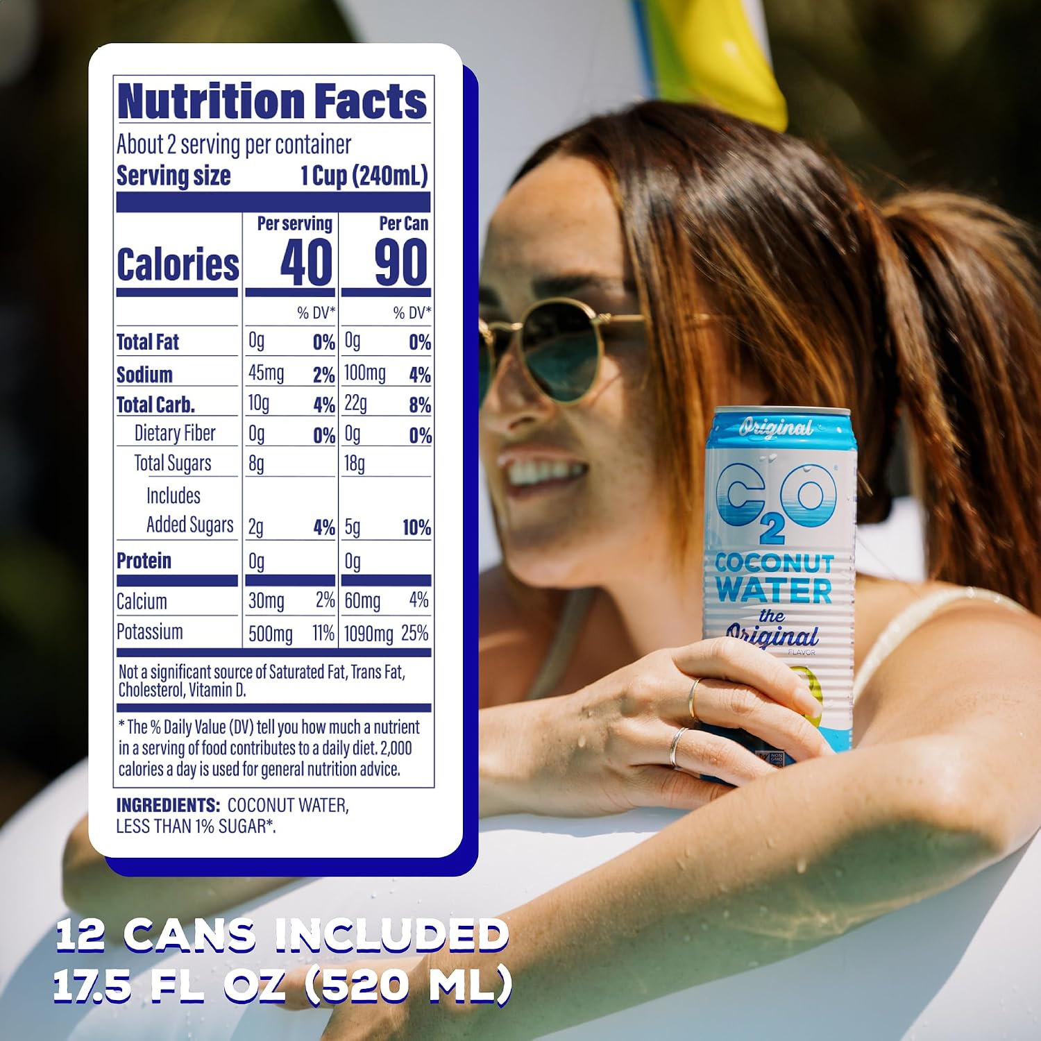 C2O - Coconut Water with Pineapple (12 Pack) - Made with Fresh Coconut Water - Plant Based - Non GMO - Canned Water - Natural Hydration, Essential Electrolytes, & Potassium - 12 Cans, 17.5 FL OZ