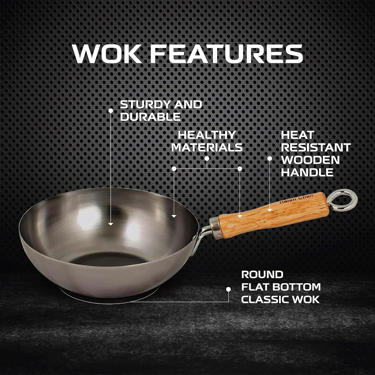 Helen's Asian Kitchen Xylan Non-Stick Wok, 12-Inch Flat Bottom Wok