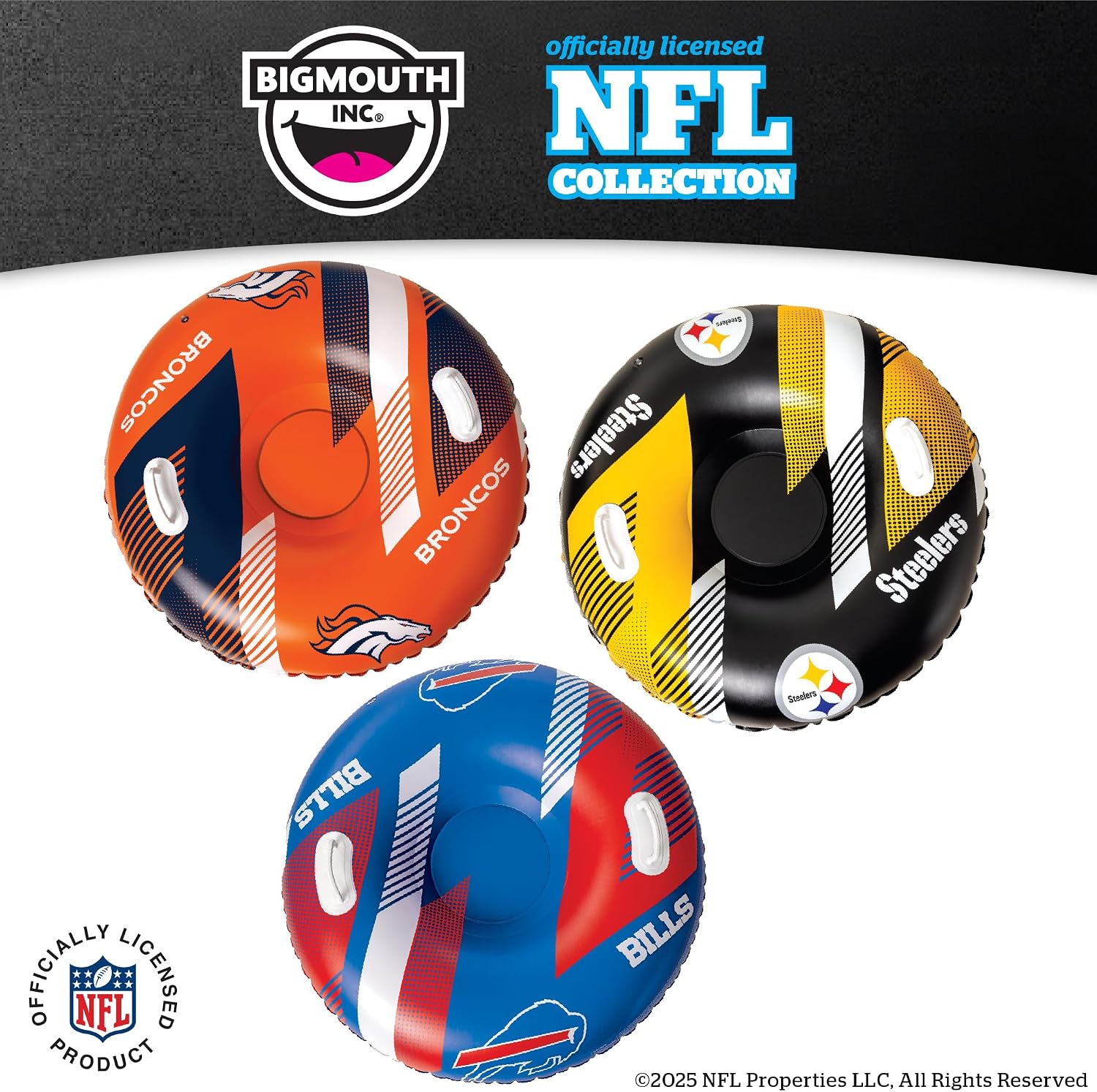 Big Mouth Inc NFL Snow Tube, Heavy Duty Inflatable Snow Sled for Winter Tubing, Ride-On Snow Tube with Handles for Kids and Adults, Outdoor Winter Fun and Football Fan Gifts