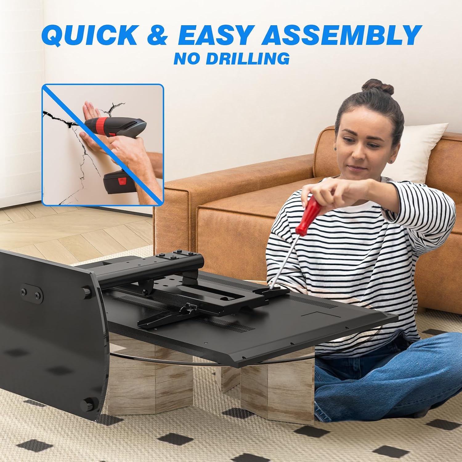 Rfiver Universal Swivel TV Stand for 27-50 55 60 Inch TVs | Height Adjustable Tabletop TV Stand Holds up to 88 lbs, Pedestal TV Stand with Tempered Glass Base, Replacement TV Mount