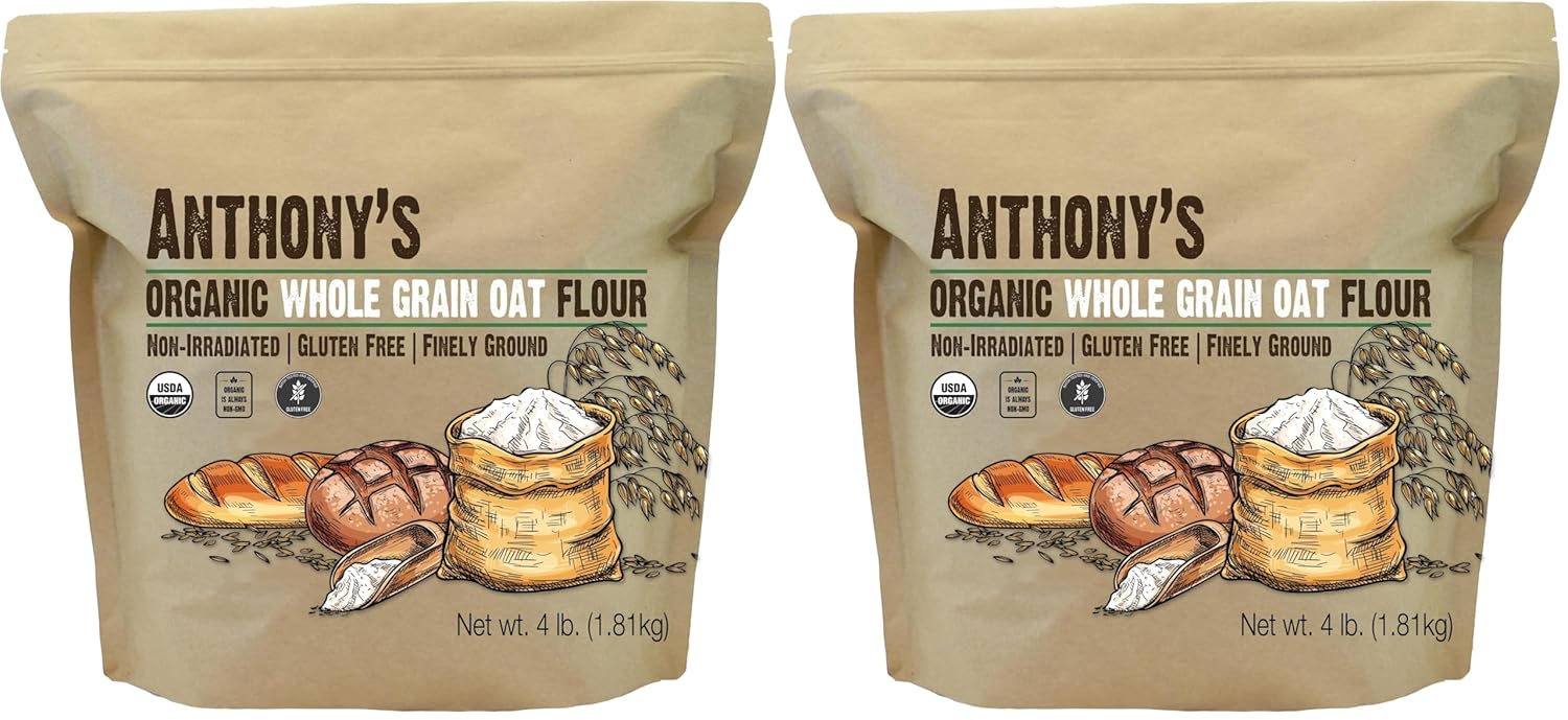 Anthony's Organic Whole Grain Oat Flour, 4 lb, Gluten Free, Non GMO, Non Irradiated, Finely Ground, Vegan