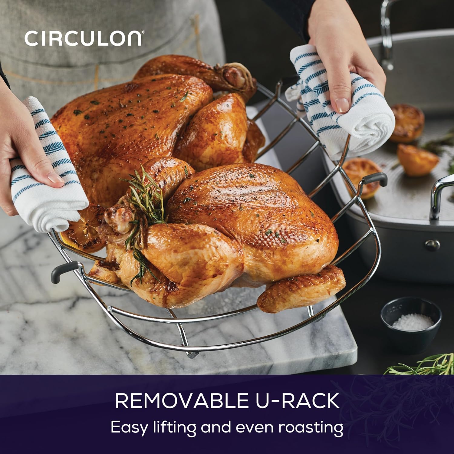 Circulon Total Bakeware Nonstick Roaster, Roasting Pan with Rack, 17-Inch x 13-Inch, Gray