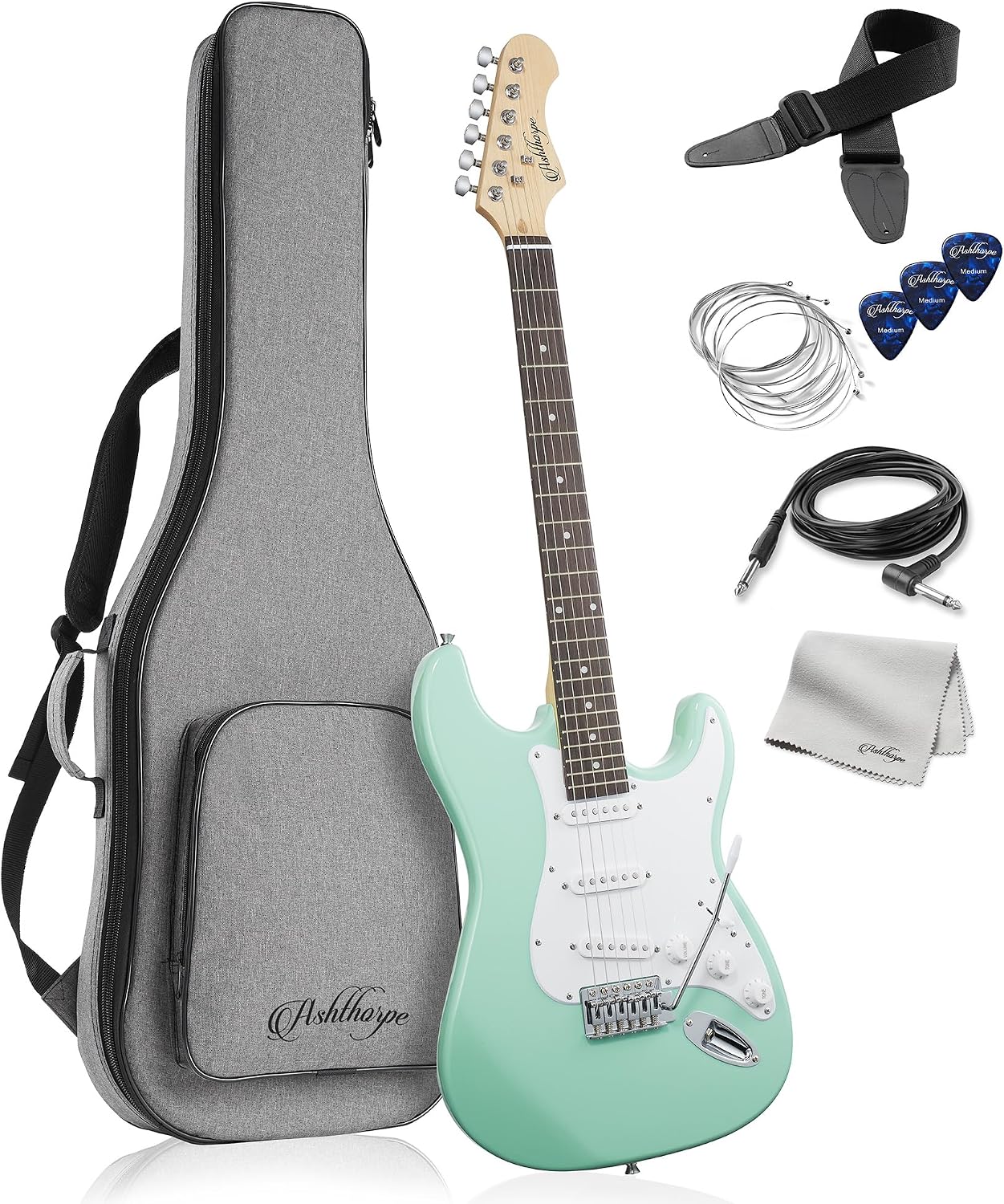 Ashthorpe 39-Inch Electric Guitar (Blue-Black), Full-Size Guitar Kit with Padded Gig Bag, Tremolo Bar, Strap, Strings, Cable, Cloth, Picks