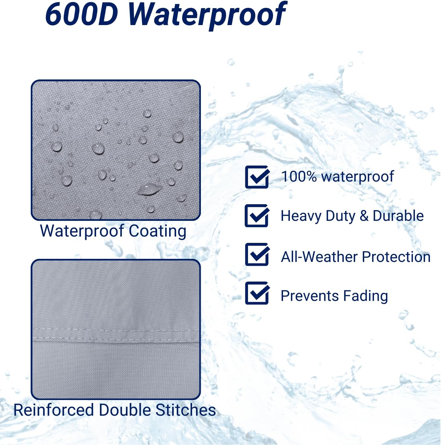SavvyCraft Waterproof Pontoon Lounge Seat Cover Marine Grade 23"Dx60"Wx30"H