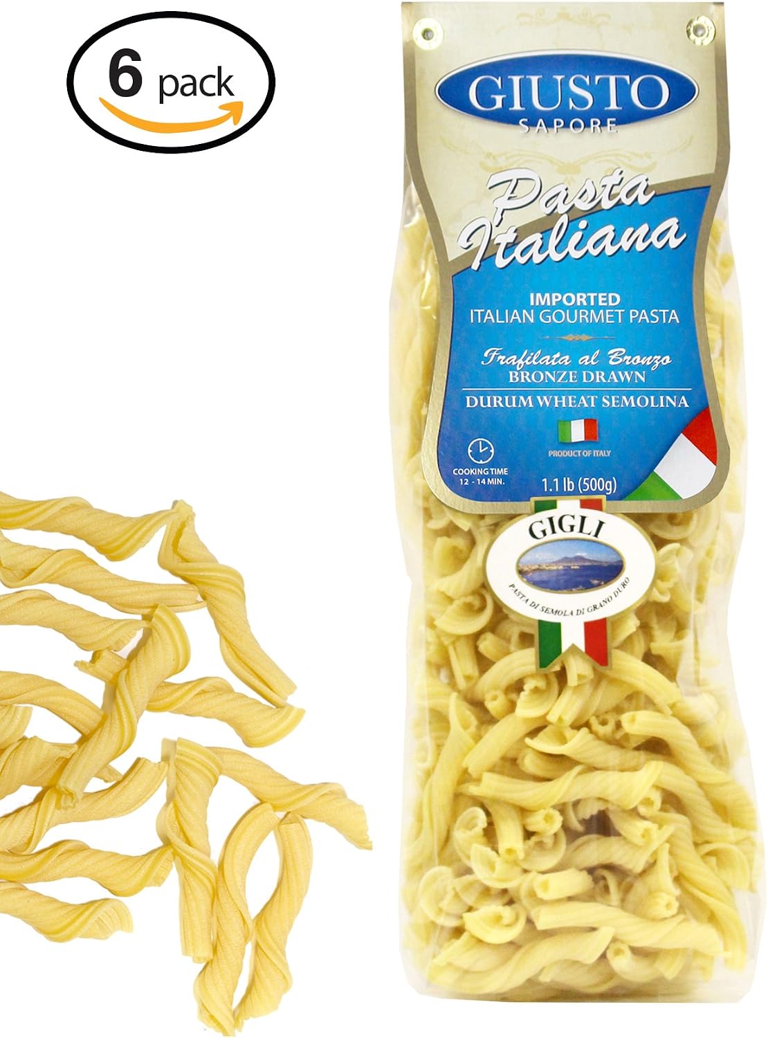 Giusto Sapore Italian Pasta - Caserecce 454g - Premium Organic Bronze Drawn Durum Wheat Semolina Gourmet Pasta Brand - Imported from Italy and Family Owned