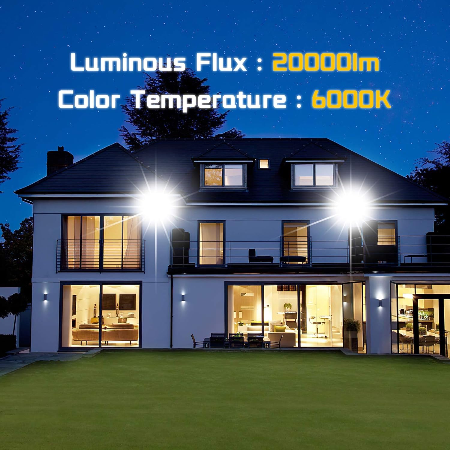 200W LED Flood Lights Outdoor, 20000LM Super Bright Security Floodlight, 100-277V, IP66 Waterproof, Commercial Exterior Light Fixture, 6000K Daylight White, Arena Yard Court Stadium Parking Lot Light