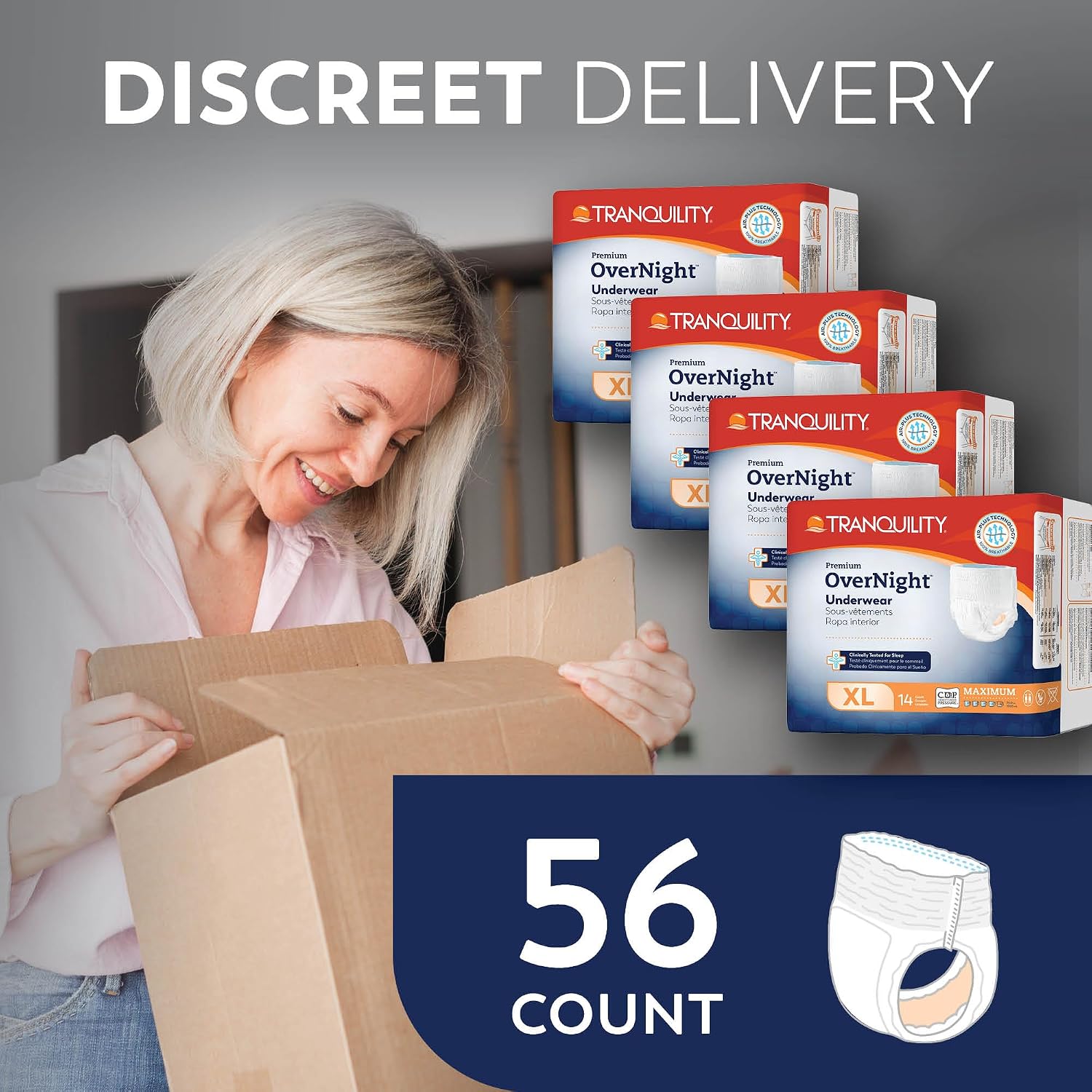 Tranquility Overnight Absorbent Underwear, S, Maximum, 36 in, 20 ct | All-Night Sleep, Breathable Comfort, Adult Diapers
