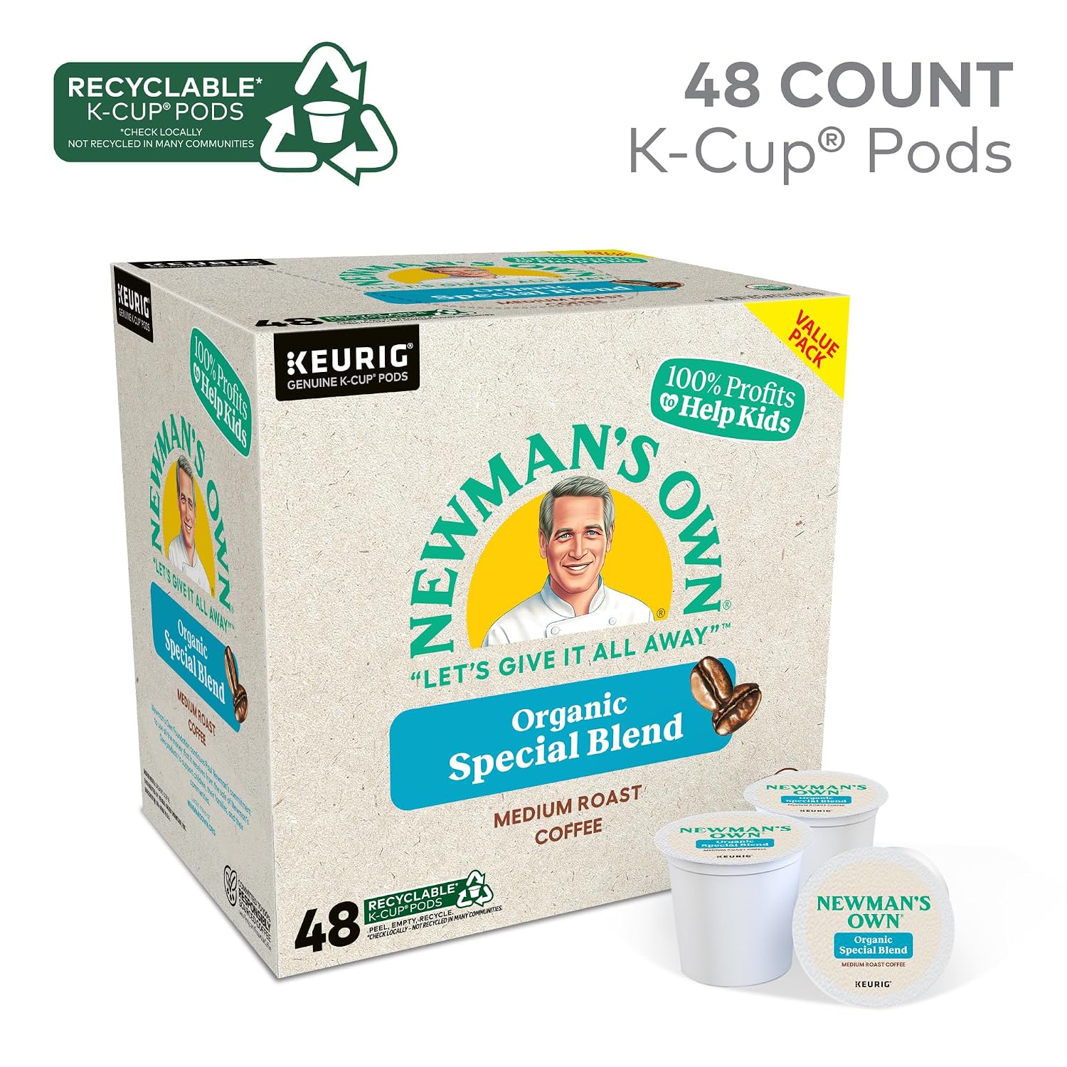 Newman's Own Organics Special Blend Keurig Single-Serve K-Cup Pods, Medium Roast Coffee, 96 Count