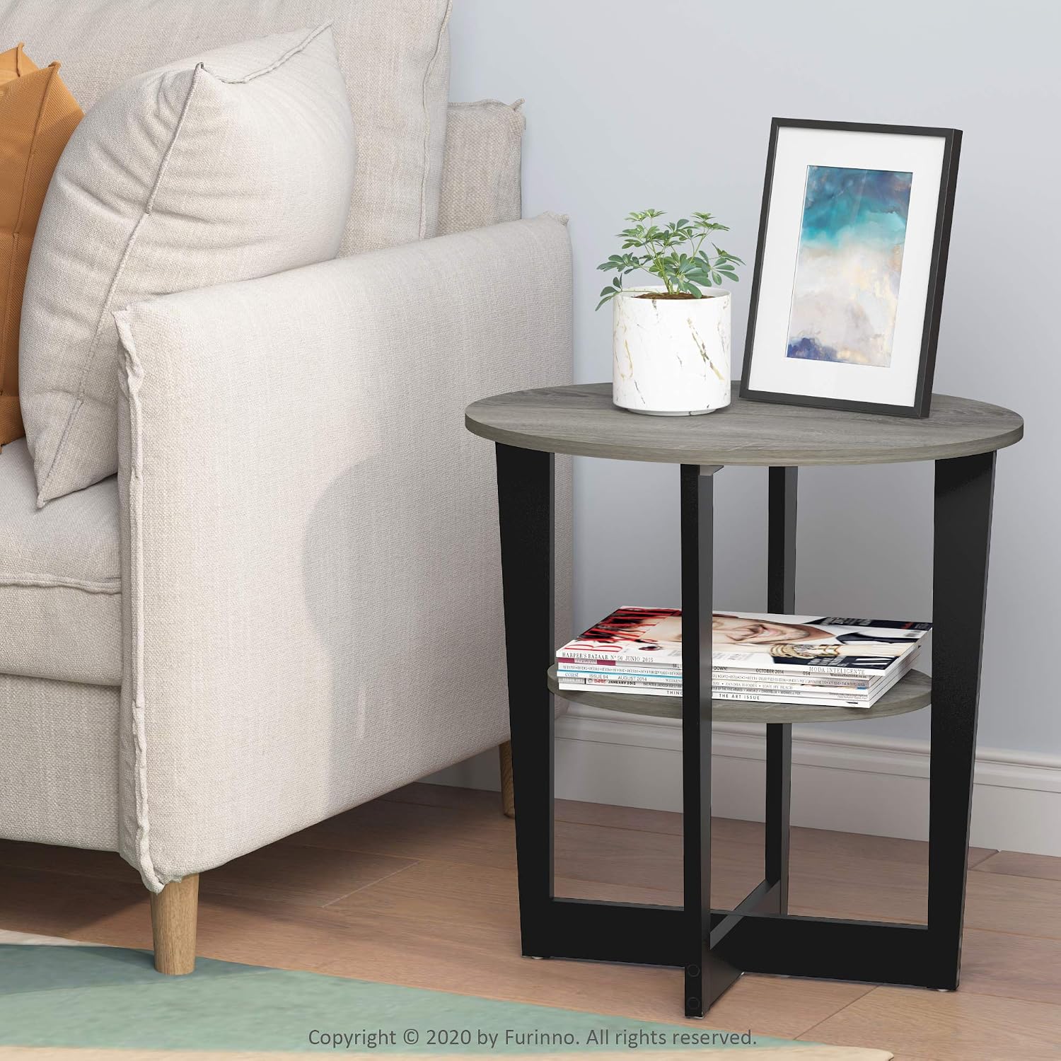 Furinno SIMPLE DESIGN Side Table, 2-Tier Modern End Table with Soft Edges, Open Shelves Night Stand, Bedside Table, for Living Room, Bedroom, French Oak