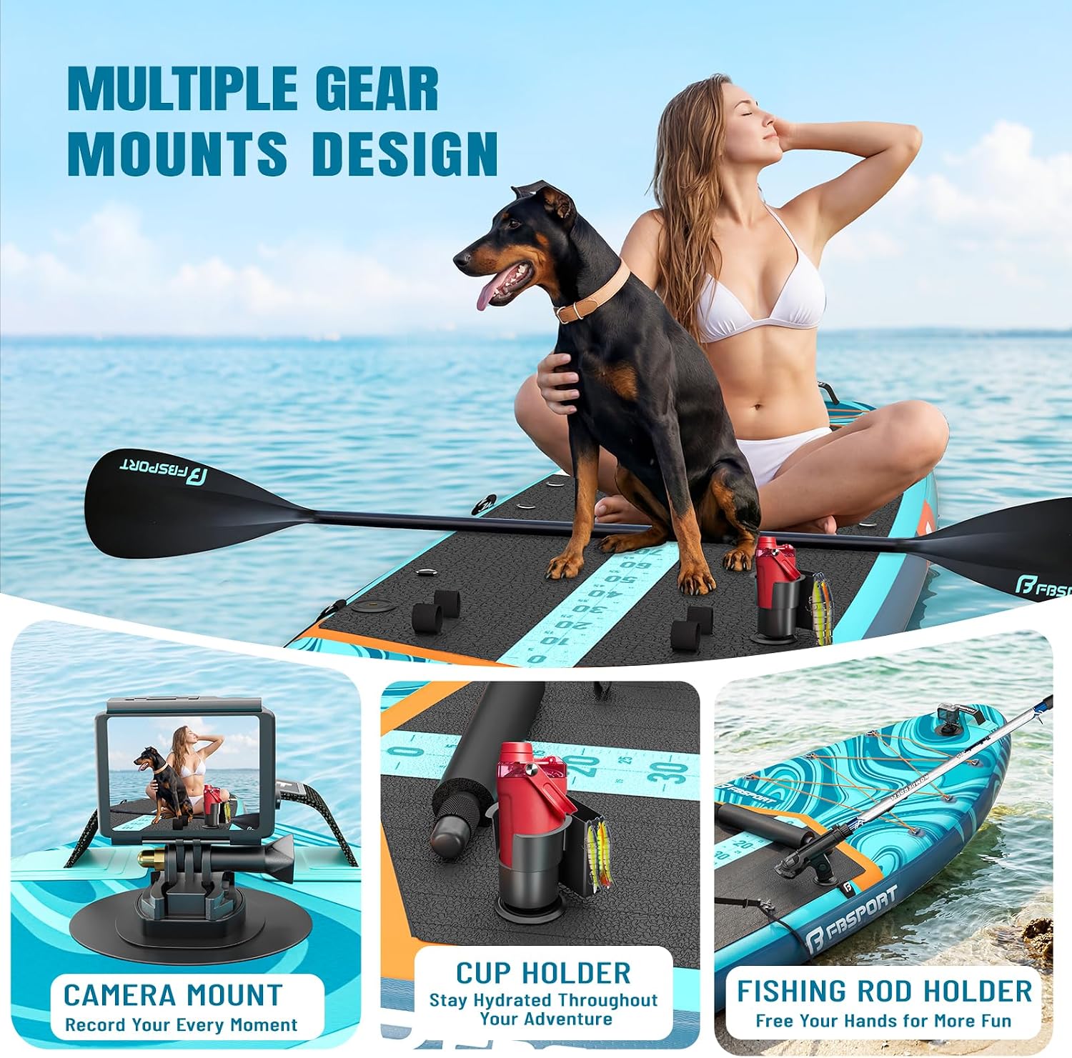 FBSPORT 11' Premium Stand Up Paddle Board, Yoga Board with SUP Accessories & Carry Bag | Wide Stance, Surf Control, Non-Slip Deck, Leash
