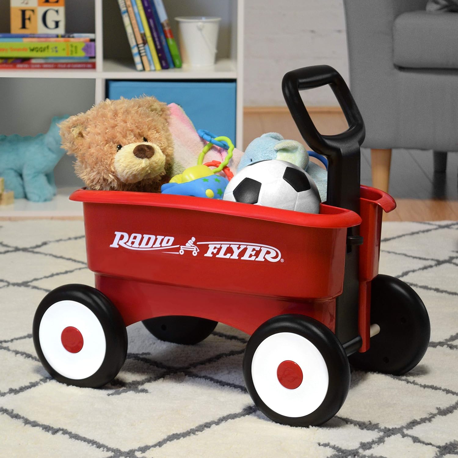 Radio Flyer Push & Pull Walker Wagon with Teddy Bear, Ages 1-4 Years, Red