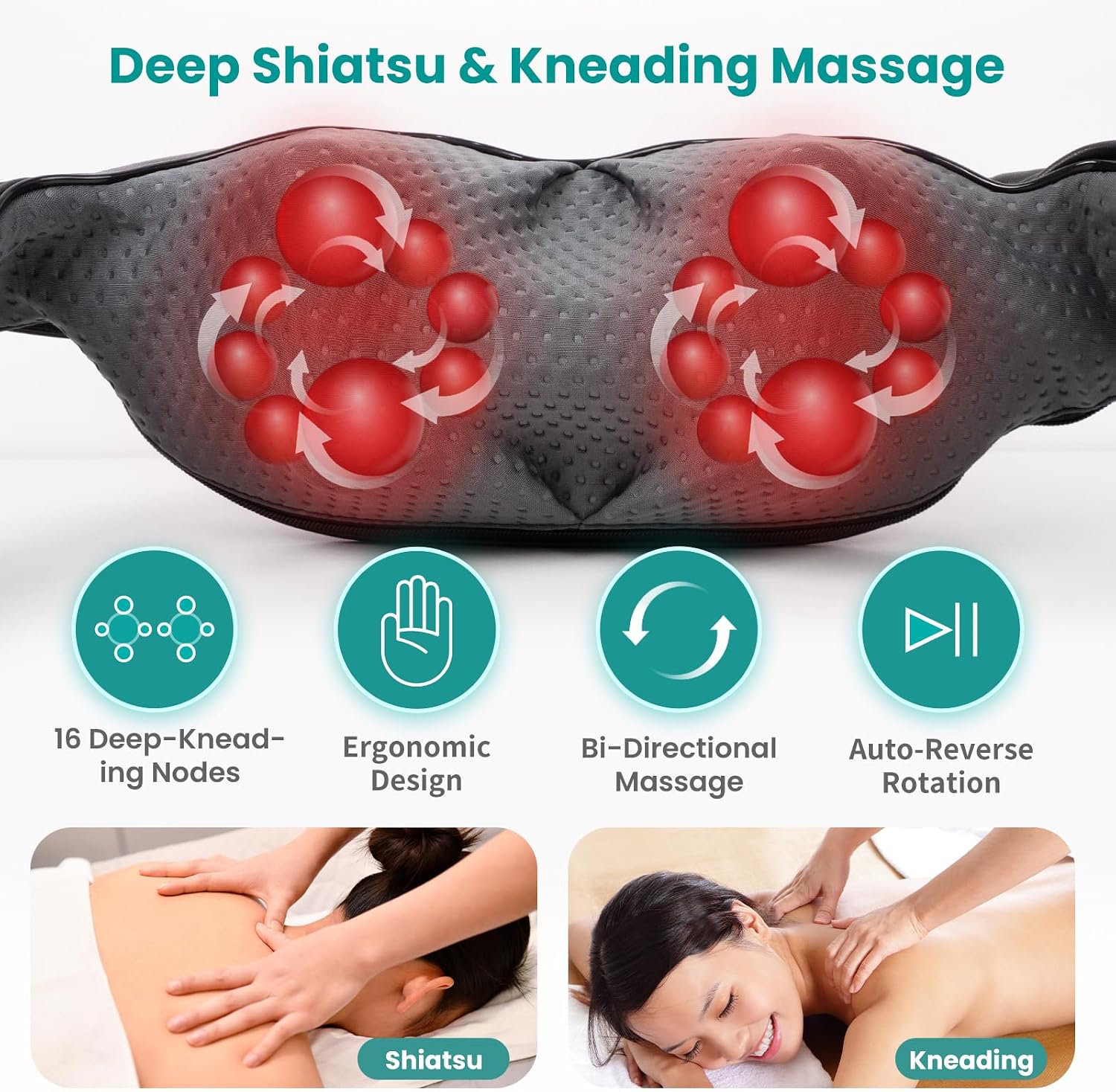 Nekteck Shiatsu Neck Massager with Heat for Pain Relief, NOT Cordless | 2026 Upgraded 3D Back Shoulder Kneading Massage Pillow, 3 Intensity Speeds Deep Tissue, Relaxation Gifts for Men Women, Black
