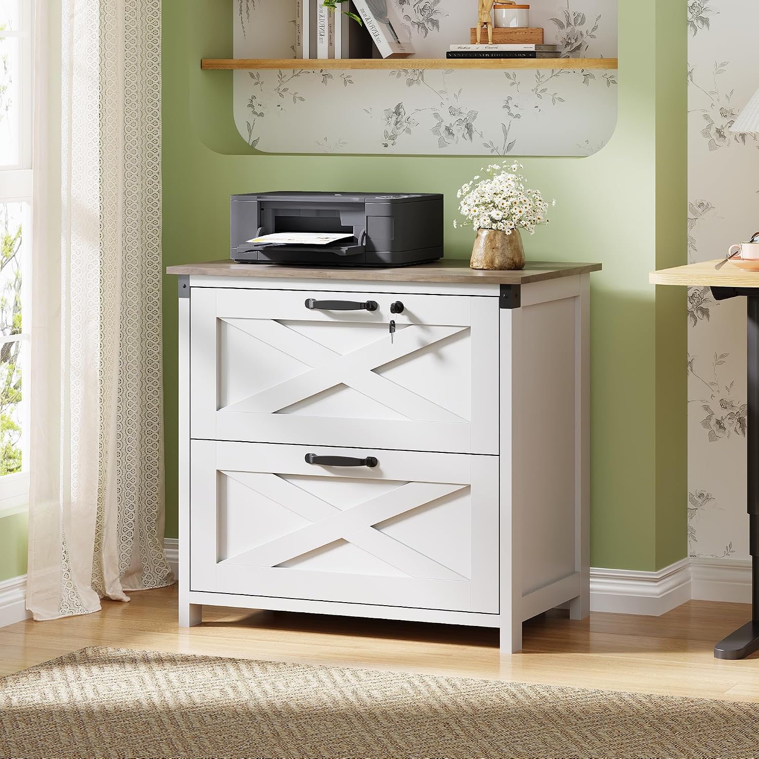 DEVAISE 2-Drawer Lateral File Cabinet with Lock, White | Wood, Office Storage Cabinet, Letter, Legal & A4 Compatible, Farmhouse Style, Printer Stand, Home Office