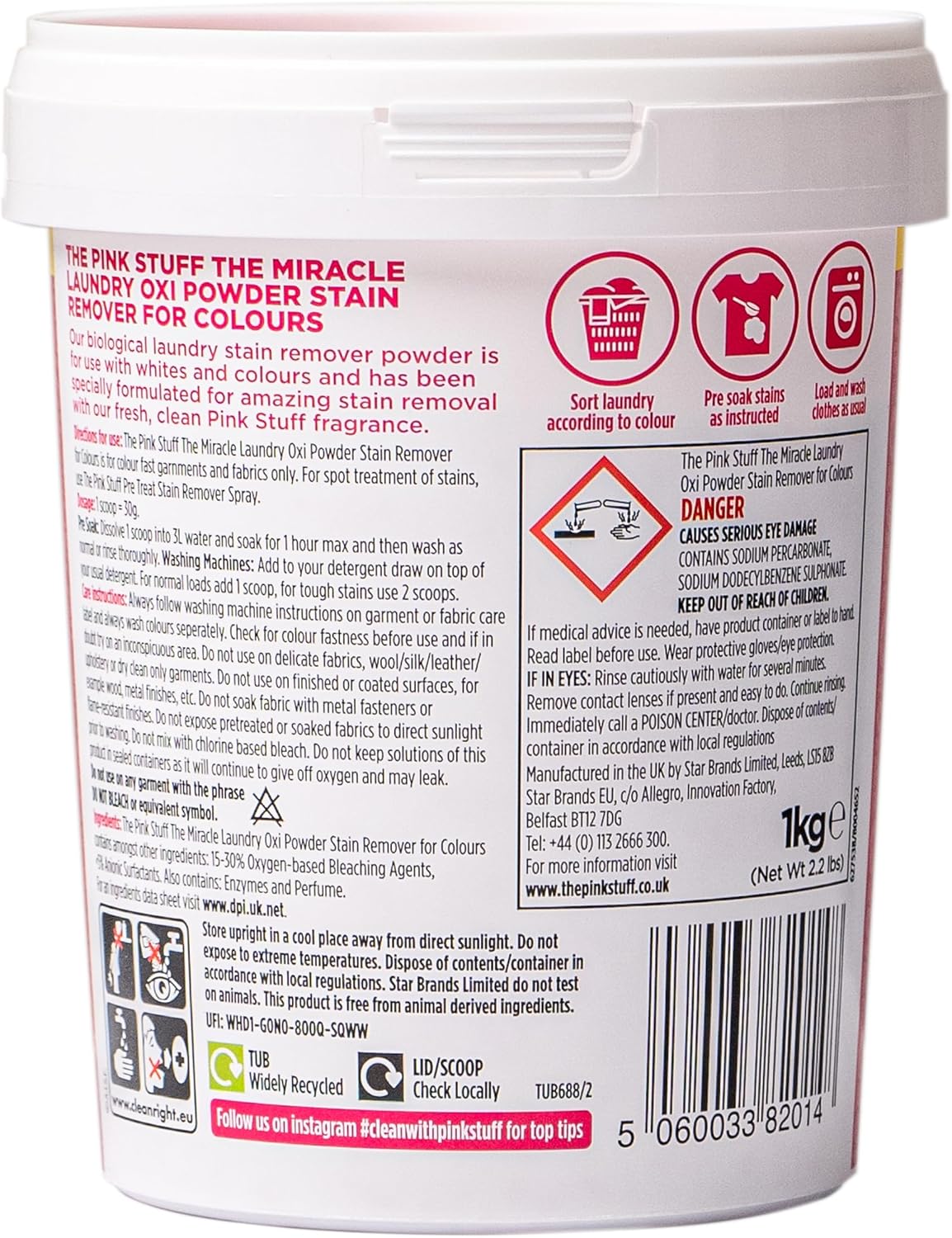 Stardrops The Pink Stuff Miracle Laundry Oxi Powder Stain Remover for Colours, 35.2 Oz