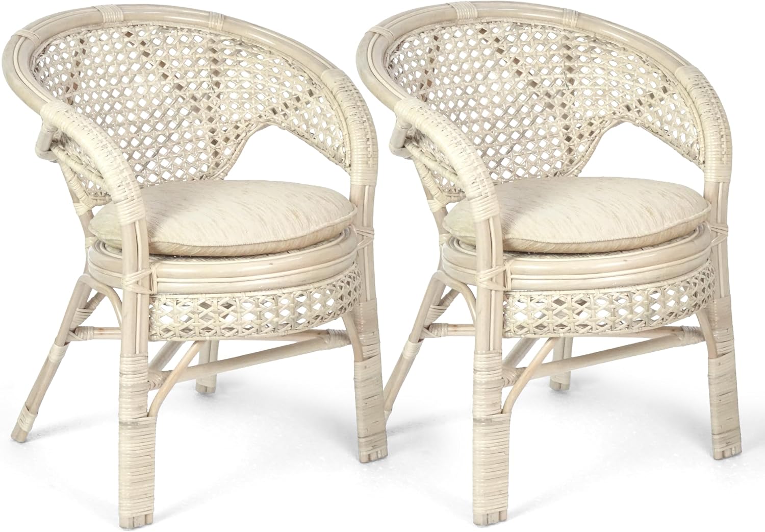 Pelangi Handmade Rattan Dining Wicker Chair Colonial Color w/Cream Cushion