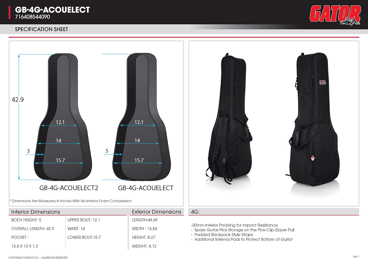 Gator Cases 4G-MiZone Series Gig Bag For Electric Guitars with Adjustable Backpack Straps, Fits Jazzmaster Style Guitars (GB-4G-JMASTER)