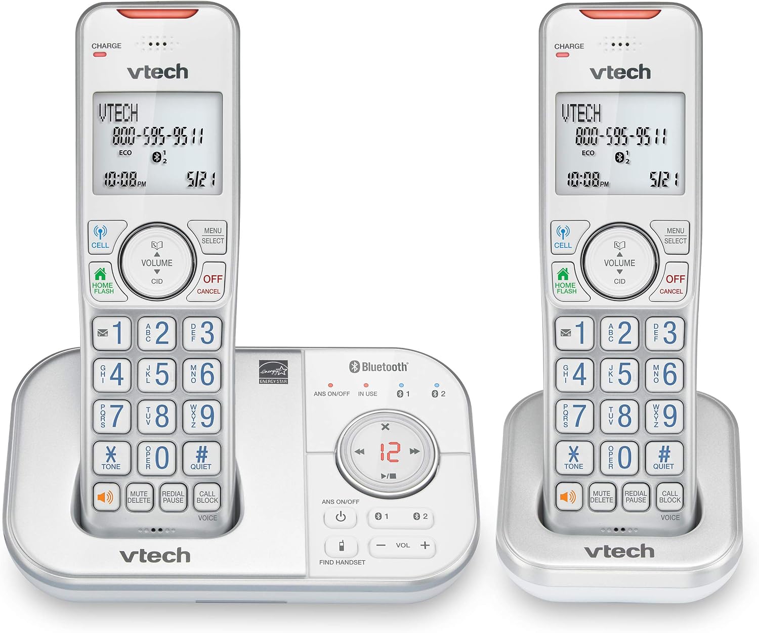 VTech VS112-27 2 Handset Cordless Phone with Answering Machine, Call Blocking, Caller ID, Intercom and Connect to Cell