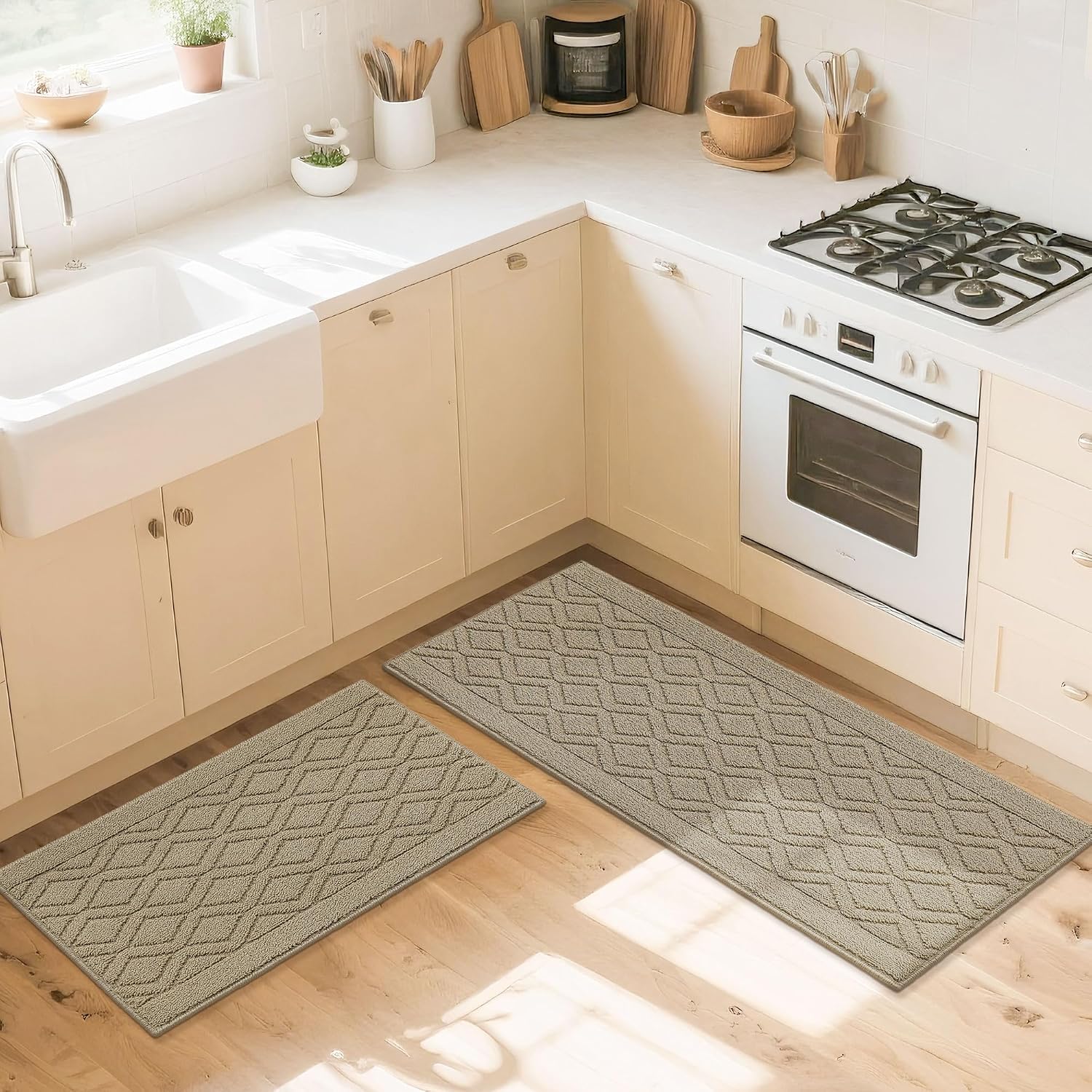 COSY HOMEER 48x20Inch/30X20Inch Kitchen Rug Mats,Grey