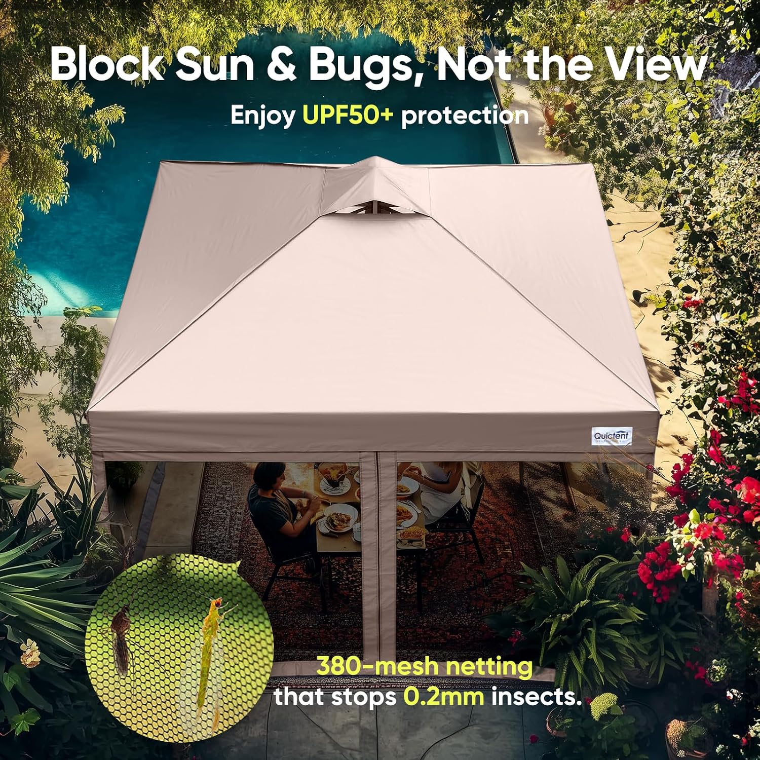 Quictent 10'x10' Pop up Screened Canopy Tent with Mosquito Netting | Portable Easy up Outdoor Screen House Shelter for Patio, Camping and Picnic, Includes Wheeled Carry Bag