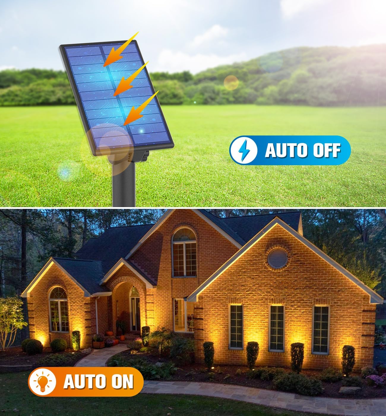 APONUO Metal Solar Spot Lights Outdoor with 9.8ft Cable Solar Powered Landscape Lighting Low Voltage IP65 Waterproof Auto On/Off for Outside Garden Yard Landscape Pathway Garage-Warm White(4-in-1)